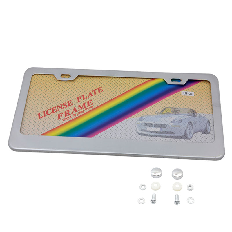 Chrome Metal Finish Steel License Plate Frame Cover + Screw Caps