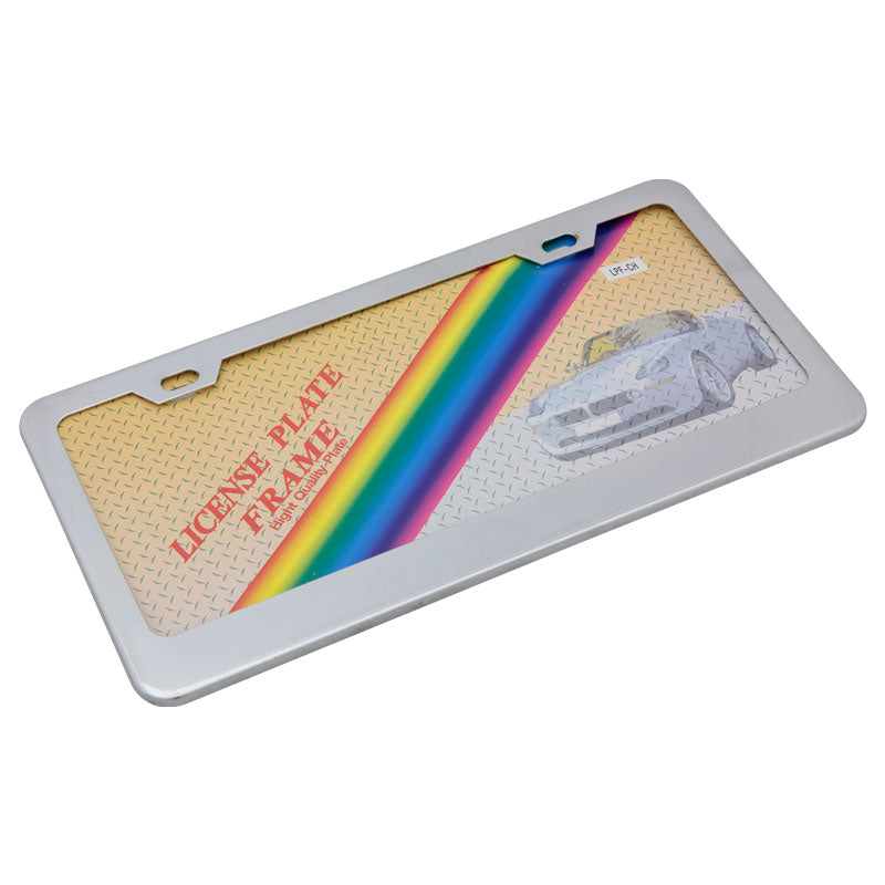 Chrome Metal Finish Steel License Plate Frame Cover + Screw Caps