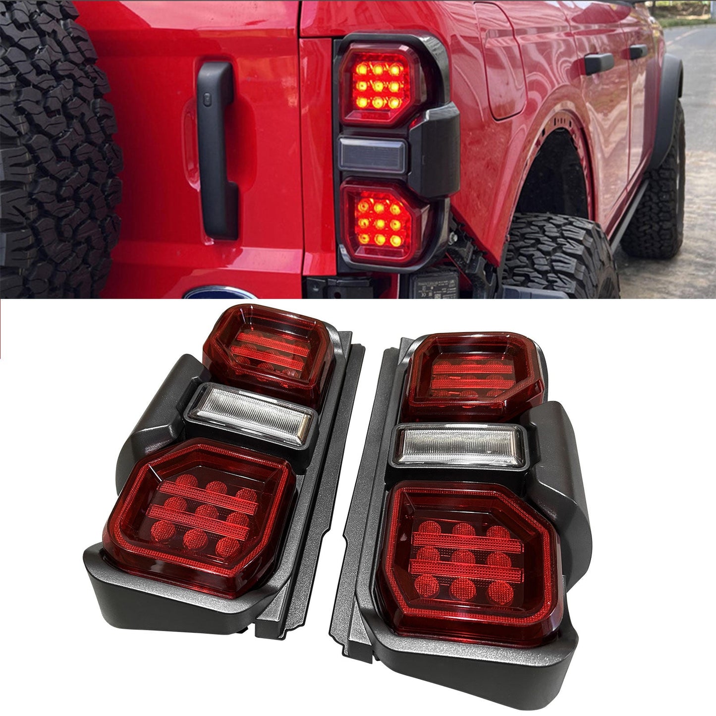 2021-2024 Ford Bronco Red LED Tail Lights Rear Lamps Assembly Pair