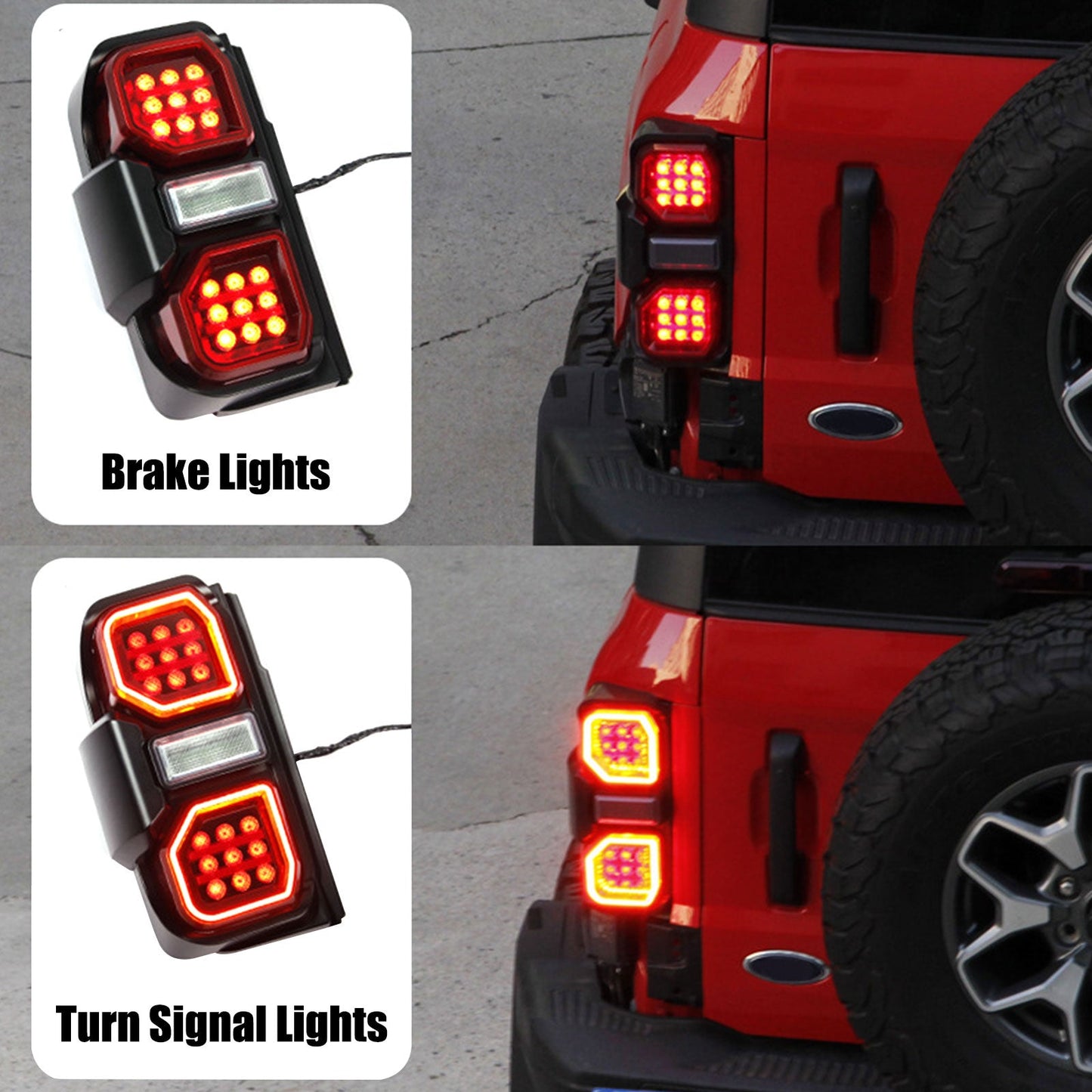 2021-2024 Ford Bronco Red LED Tail Lights Rear Lamps Assembly Pair