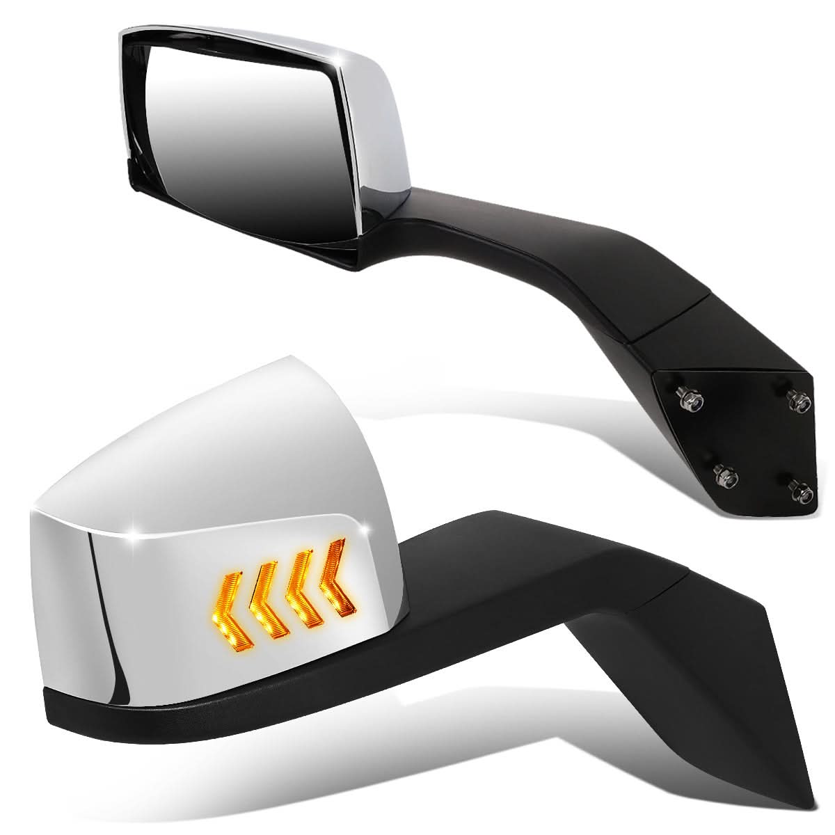 04-18 Volvo VN Hood Mirror Manual Arrow Sequential LED Chrome