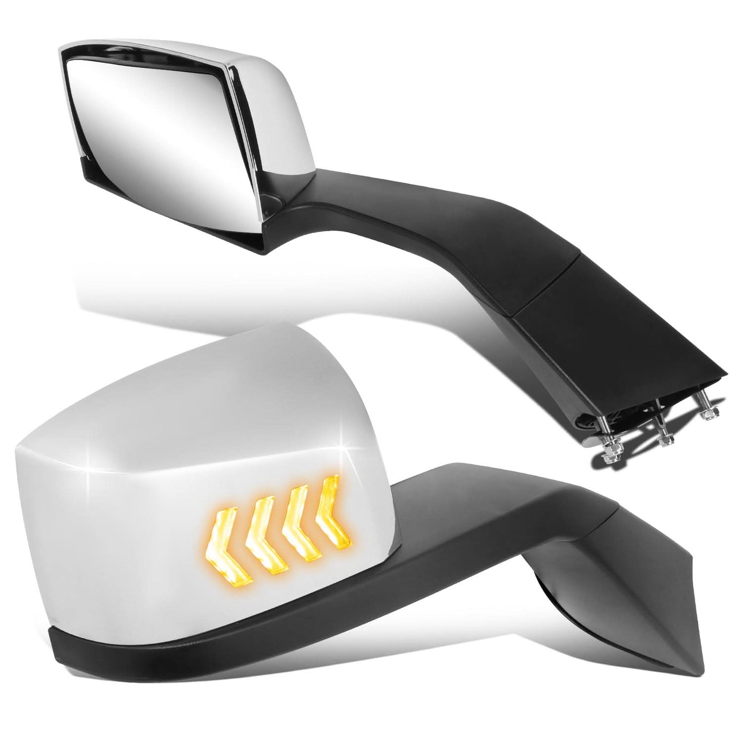 2018-2021 Volvo VNL Hood Mirror with Amber LED Arrow-Chevron