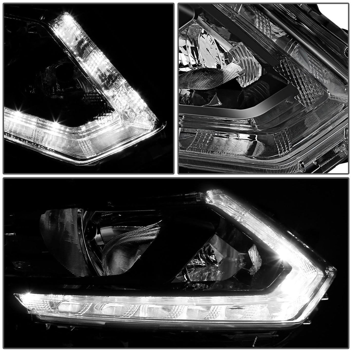 2014-2016 Nissan Rogue Halogen Headlights - Black Housing Right Side
