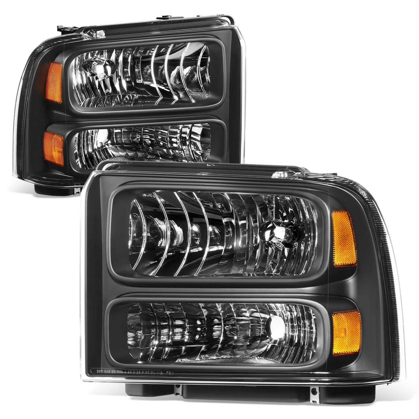 99-04 Ford Super Duty One Piece Headlight Set Black Housing
