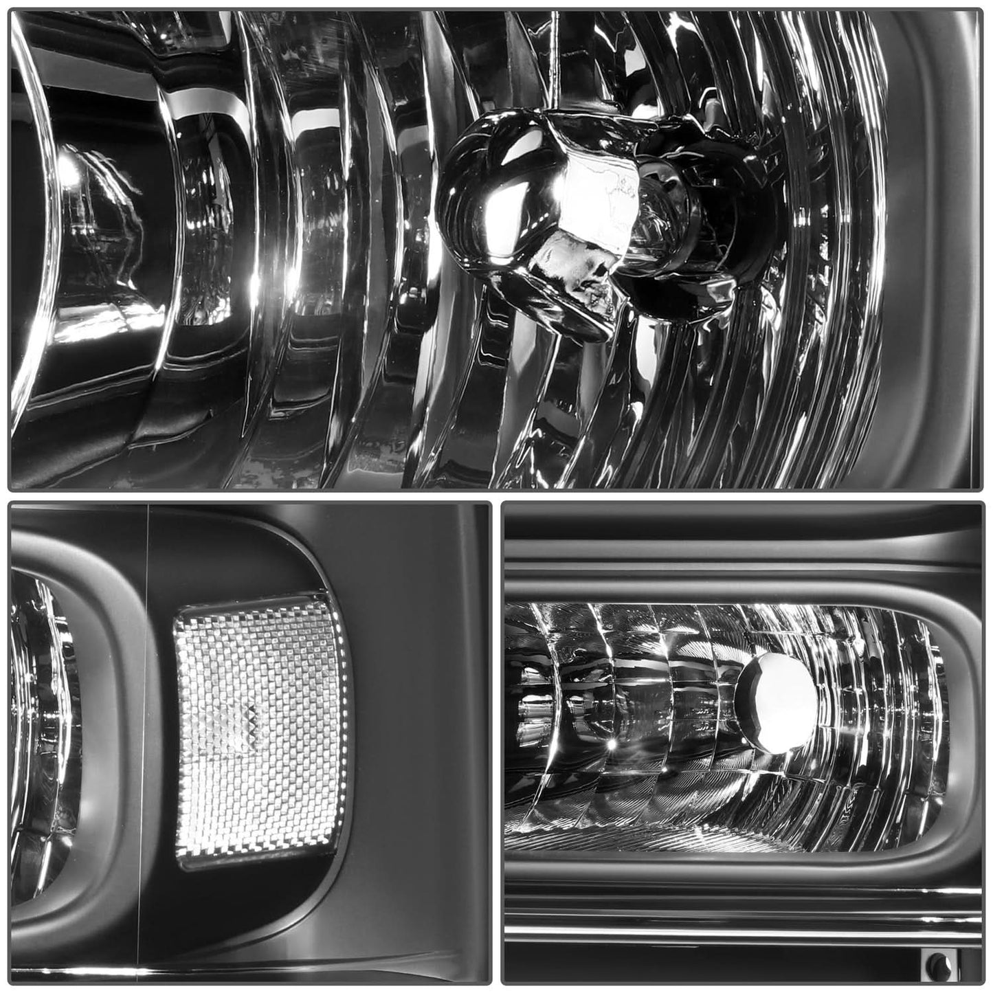 99-04 Ford Super Duty One Piece Headlights Black Housing Clear Lens