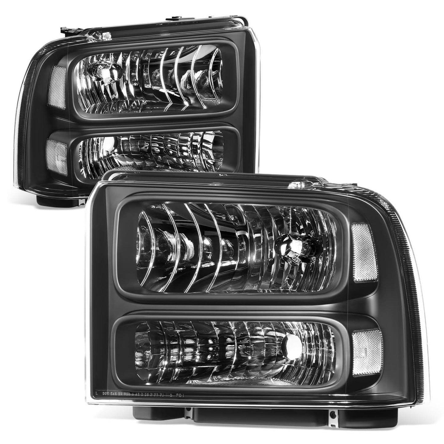 99-04 Ford Super Duty One Piece Headlights Black Housing Clear Lens
