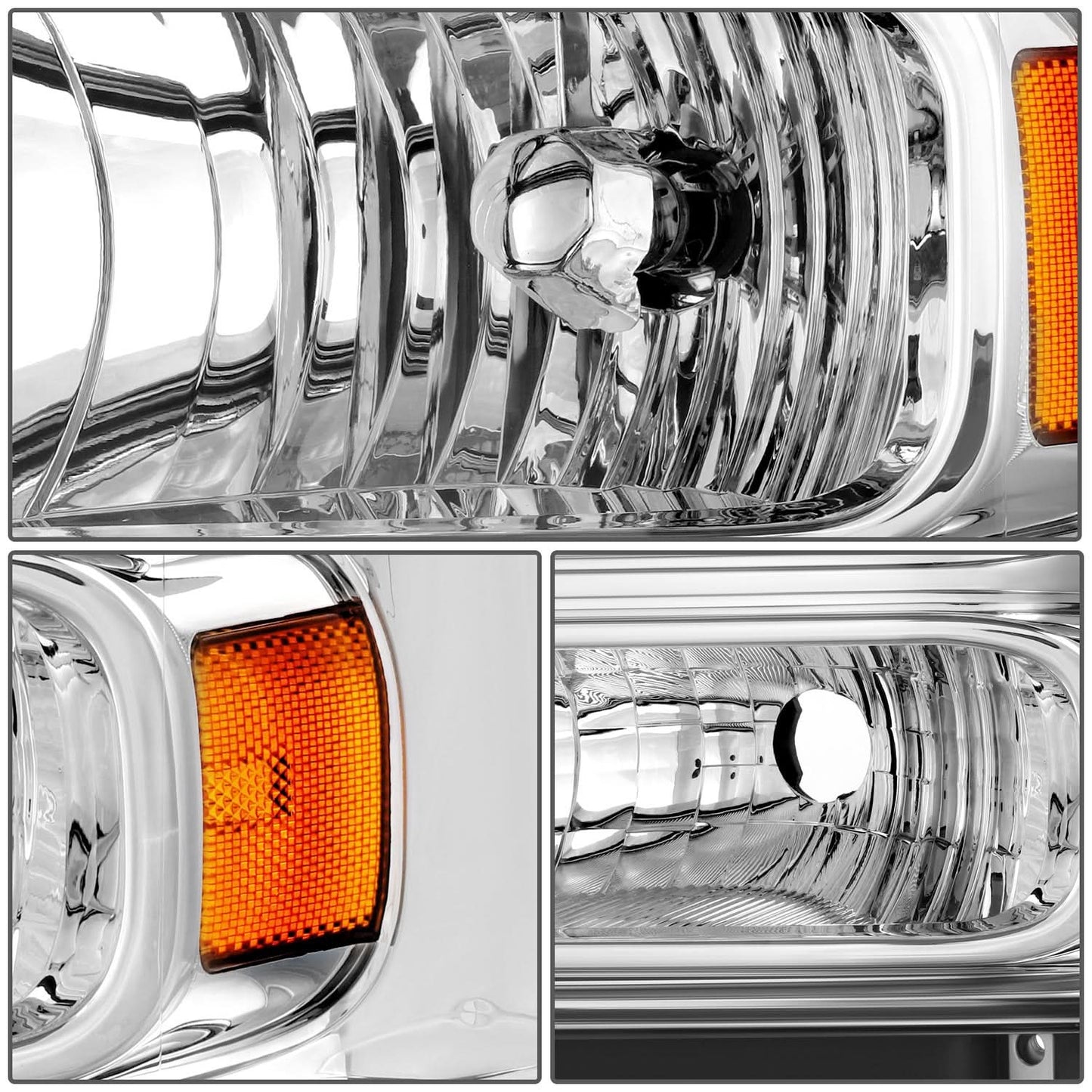 05-07 Ford Super Duty One Piece Headlight Chrome Housing Amber Reflector