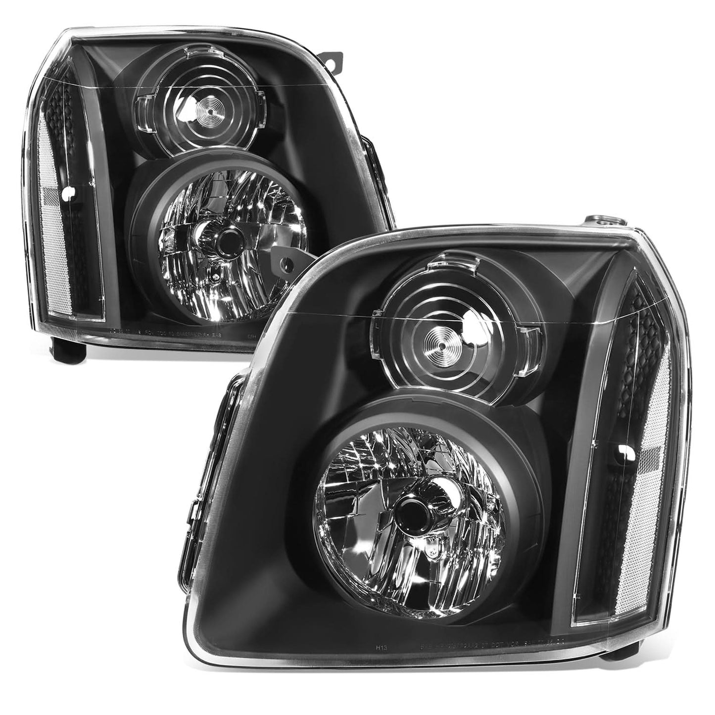 2007-2014 GMC Yukon Black Clear Headlights H13 Bulbs
