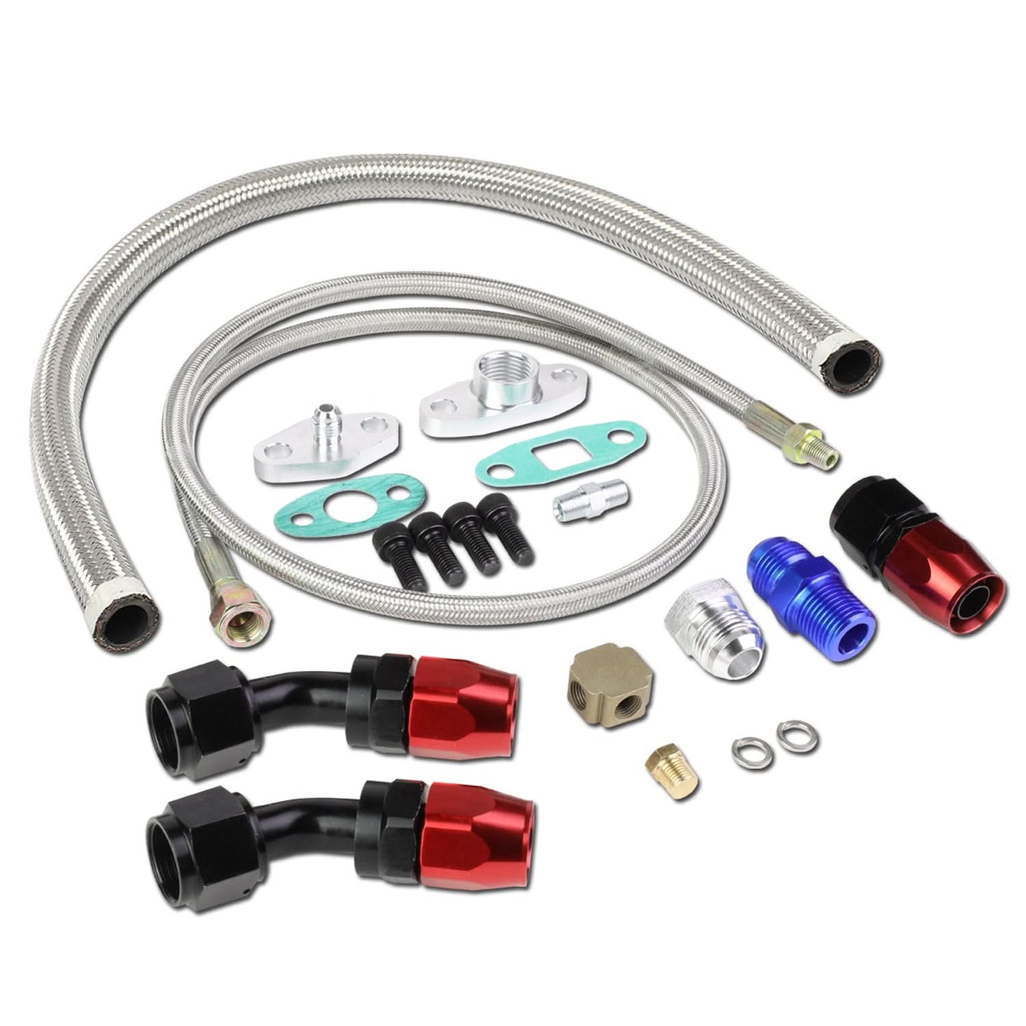 Oil Feed Lines Kit Stainless Steel 40" with 10AN Return Drain Line