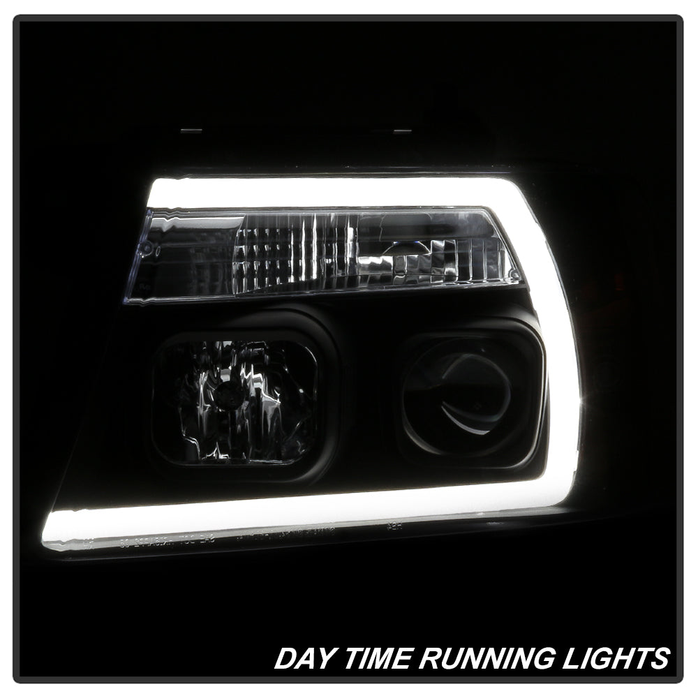 Spyder 04-08 Ford F-150 Projector Headlights - Light Bar DRL - Black PRO-YD-FF15004V2-LB-BK 5084484