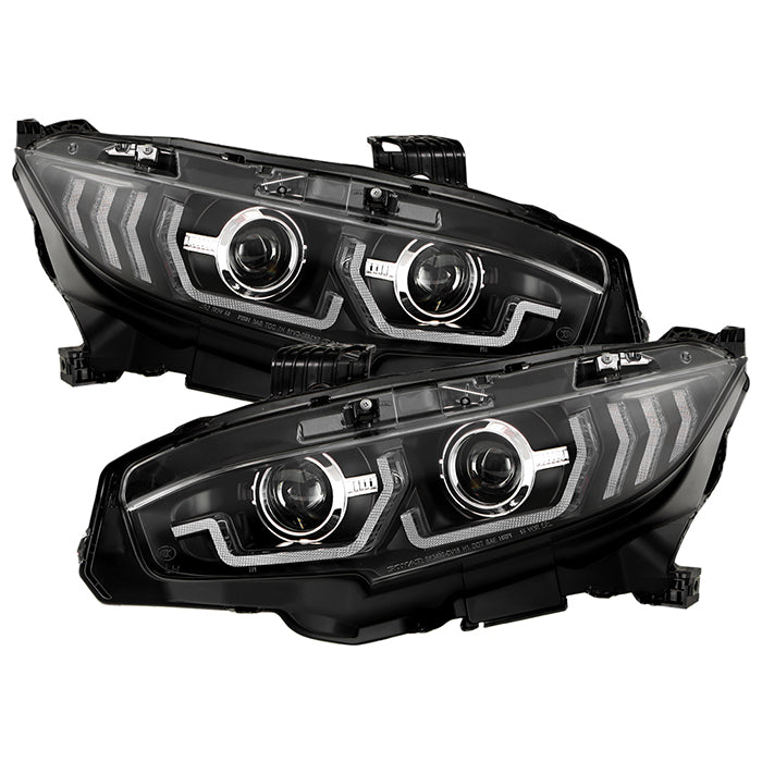 SPYDER Honda Civic 16-20 LED Model High-Power LED Module Headlights - Black (PRO-YD-HC16LEDAP-SEQGR-BK) 5088932