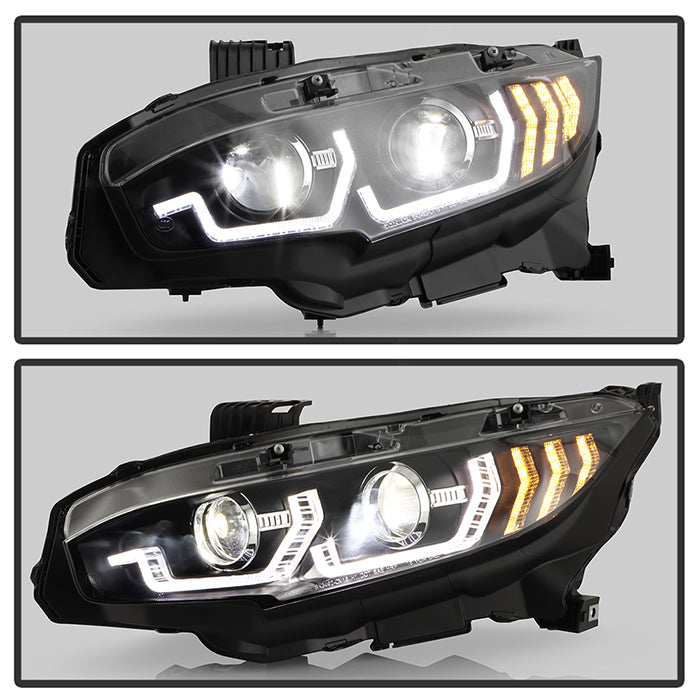 SPYDER Honda Civic 16-20 LED Model High-Power LED Module Headlights - Black (PRO-YD-HC16LEDAP-SEQGR-BK) 5088932
