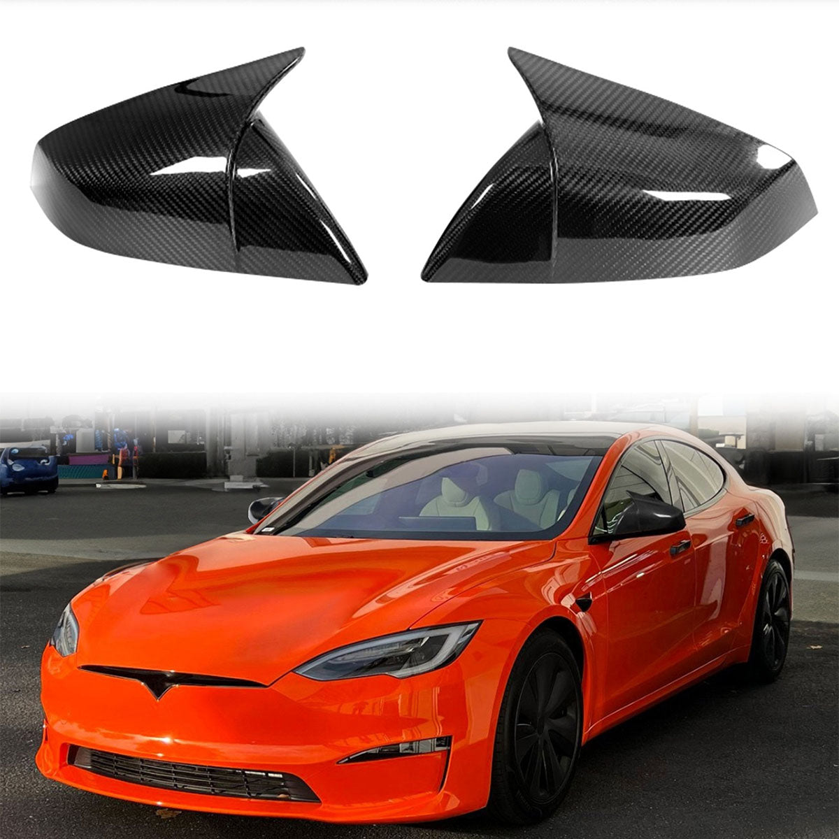 2021-2025 Tesla Model S Gloss Black Side Mirror Cover Dry Carbon Fiber