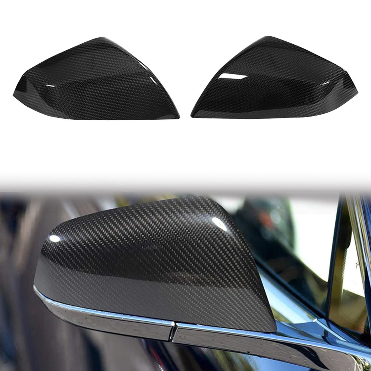 2021-2025 Tesla Model S OE Gloss Black Mirror Covers Dry Carbon Fiber