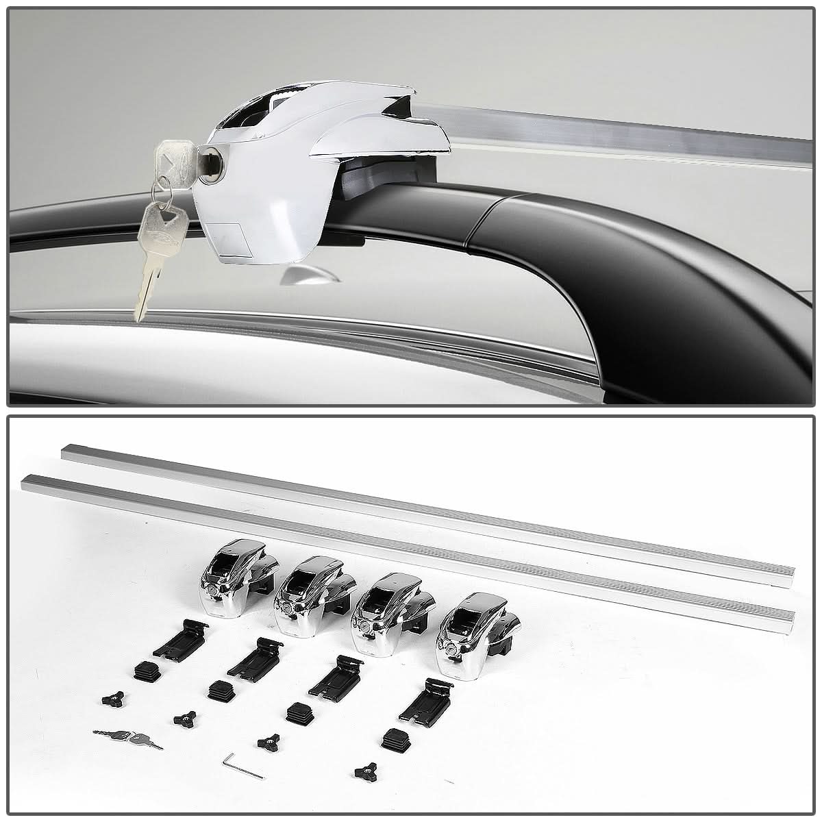 50" Aluminum Square Bar Roof Rack Crossbar with Lock - Silver