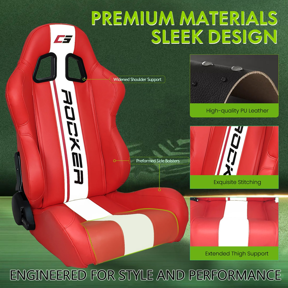 Universal Racing Seat Dual Slider PU Carbon Leather