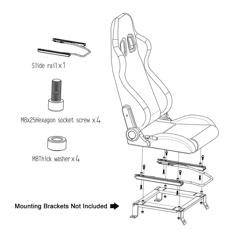 Universal Reclinable Left Driver Side Racing Seat Dual Slider