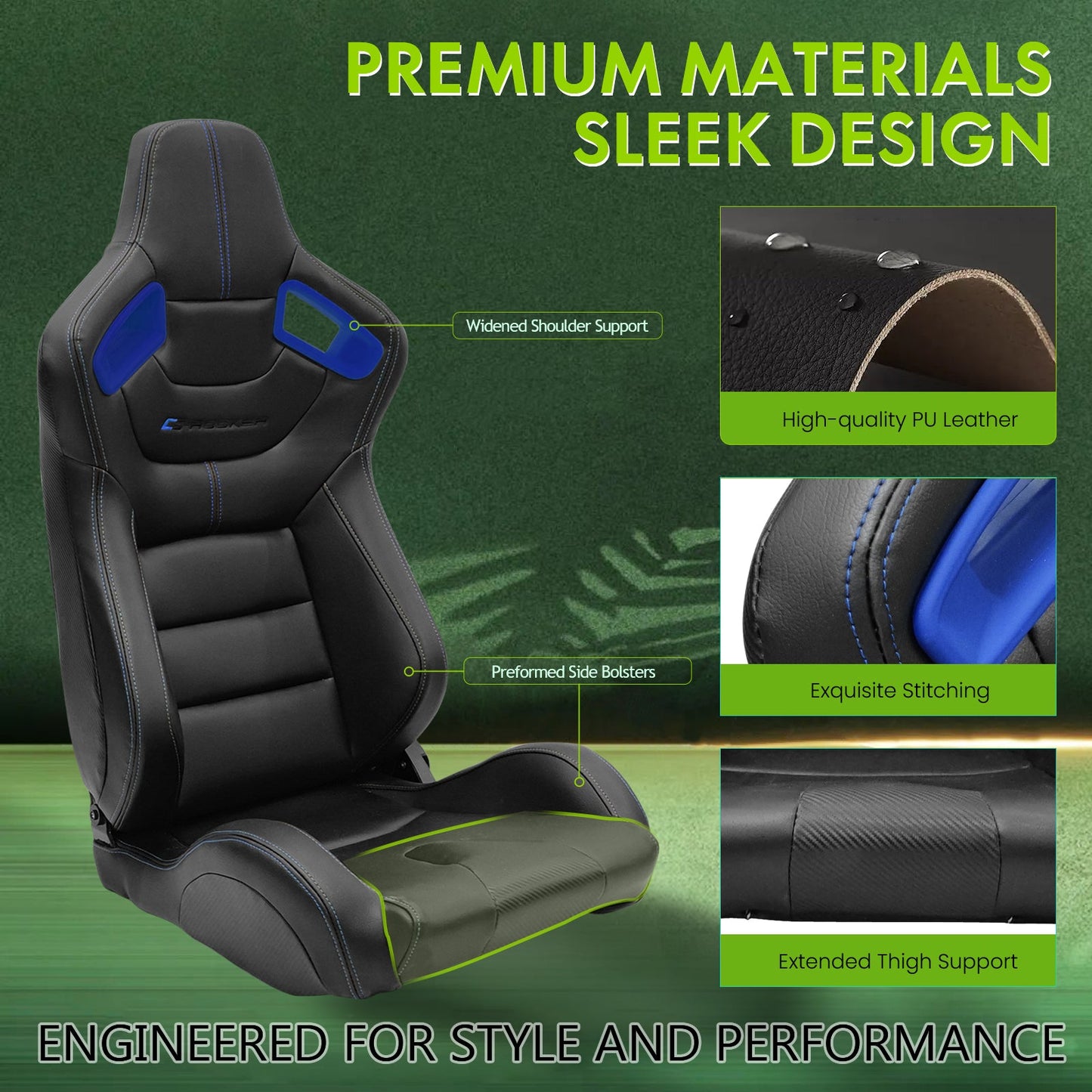 Universal Color Bezel Racing Seat Dual Slider PU Carbon Leather