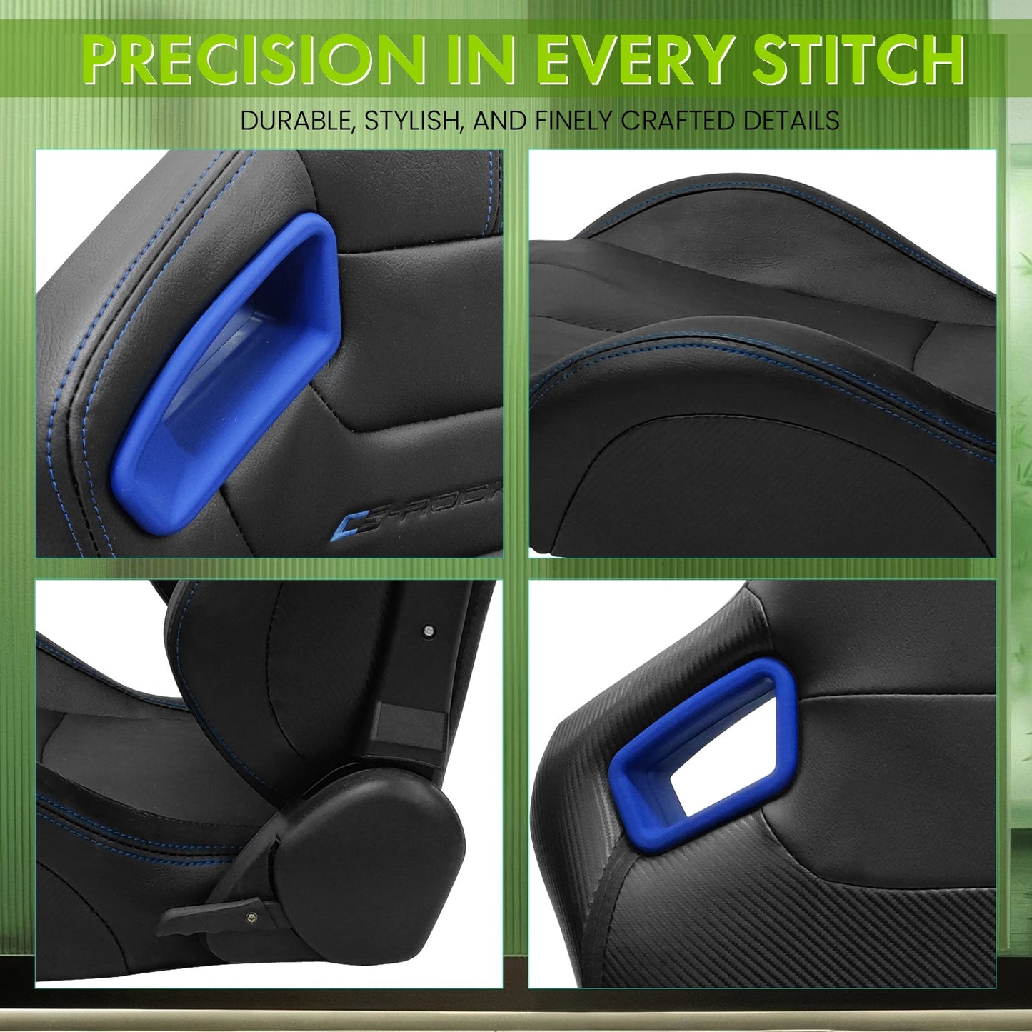 Universal Color Bezel Racing Seat Dual Slider PU Carbon Leather