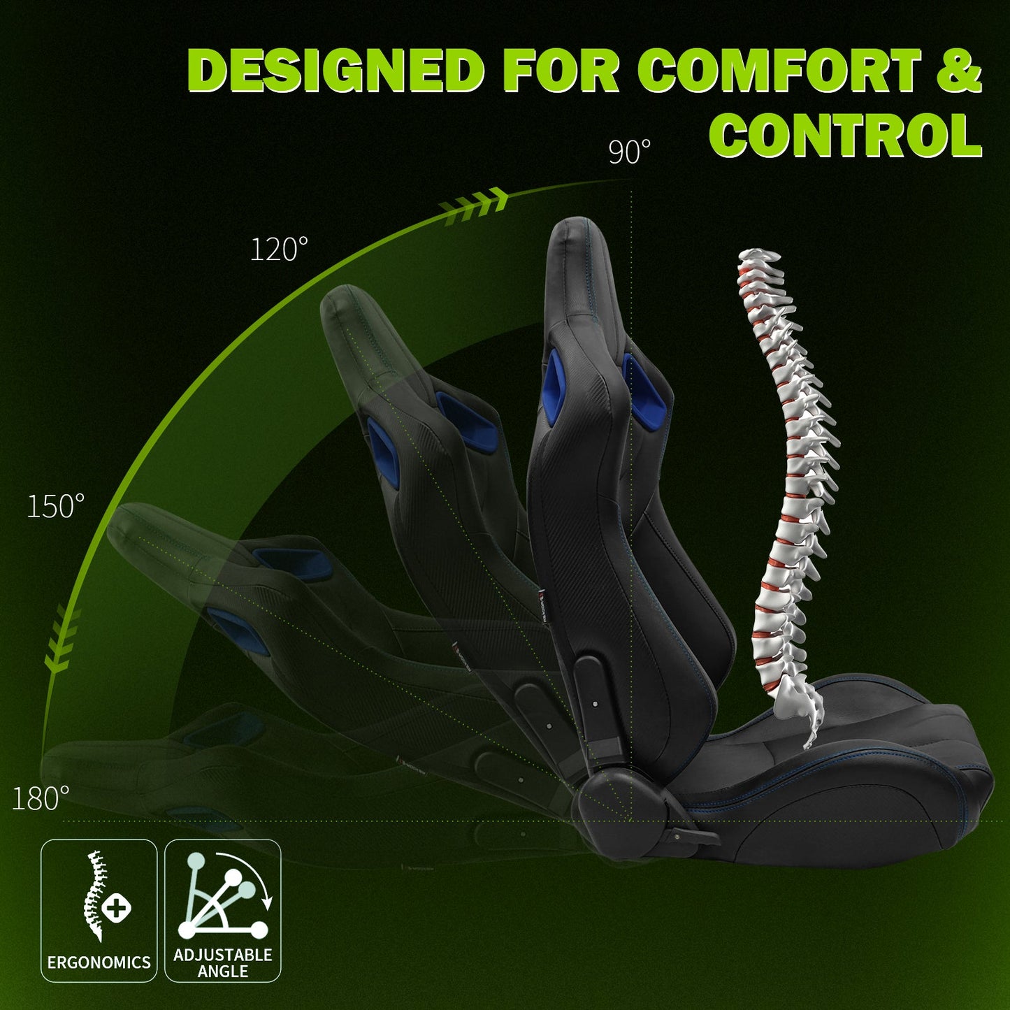 Universal Color Bezel Racing Seat Dual Slider PU Carbon Leather