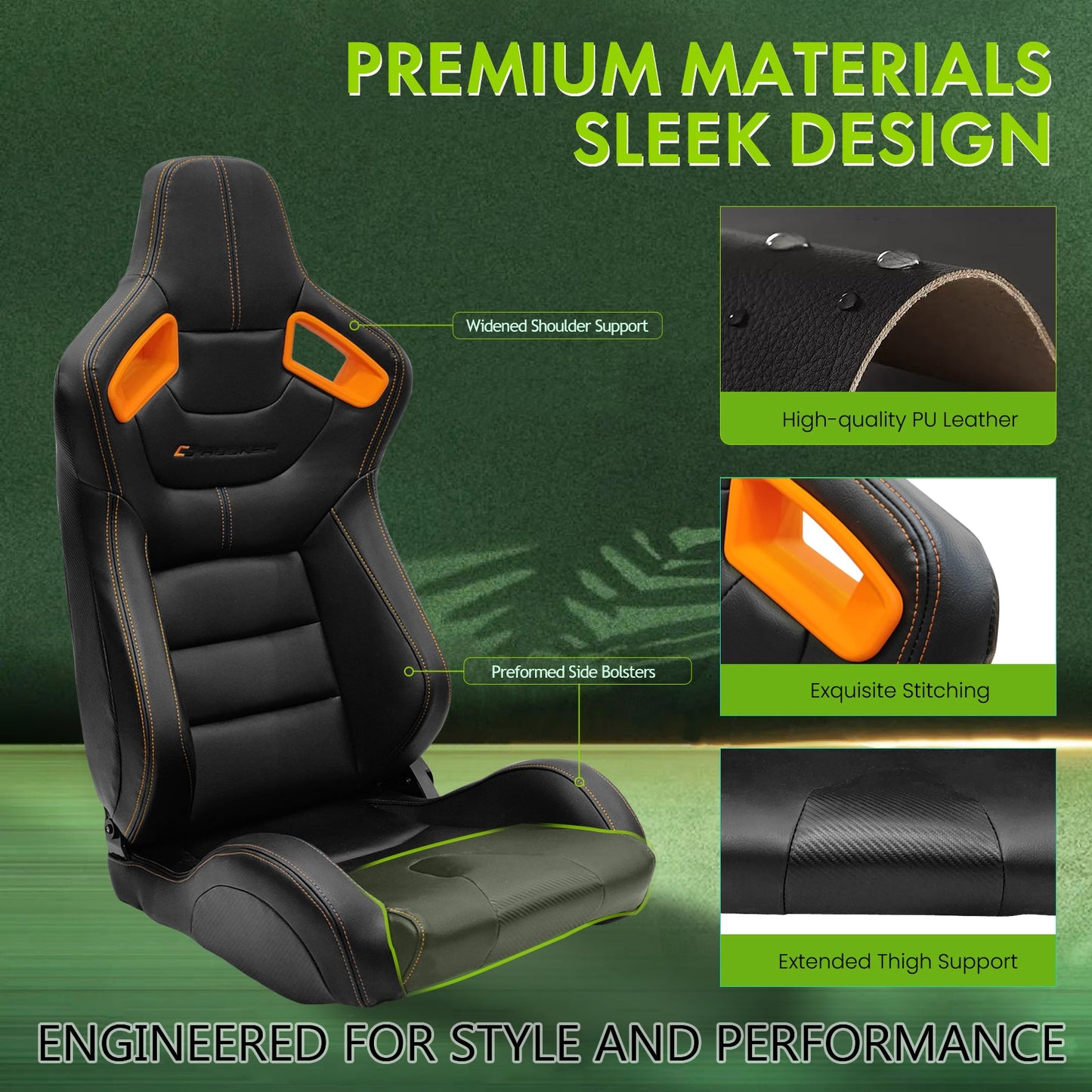 Universal Color Bezel Racing Seat Dual Slider PU Carbon Leather