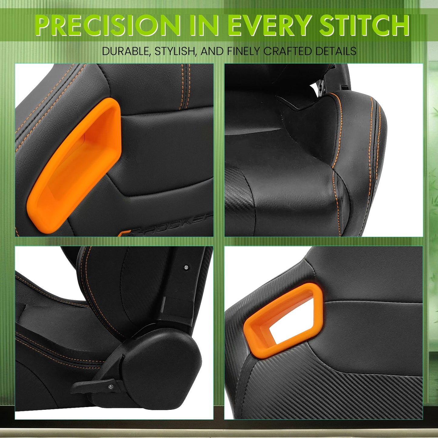 Universal Color Bezel Racing Seat Dual Slider PU Carbon Leather