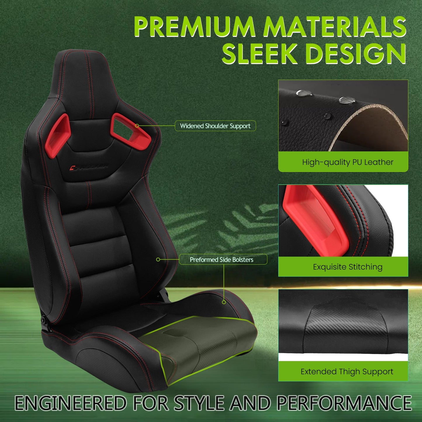 Universal Color Bezel Racing Seat Dual Slider PU Carbon Leather