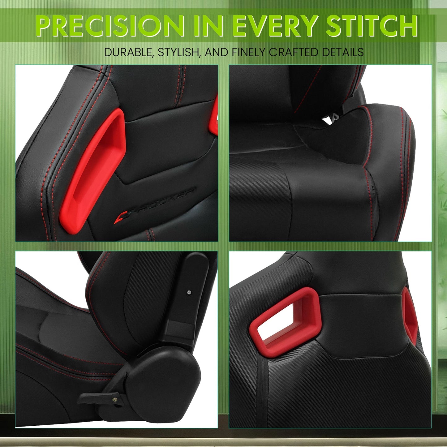 Universal Color Bezel Racing Seat Dual Slider PU Carbon Leather