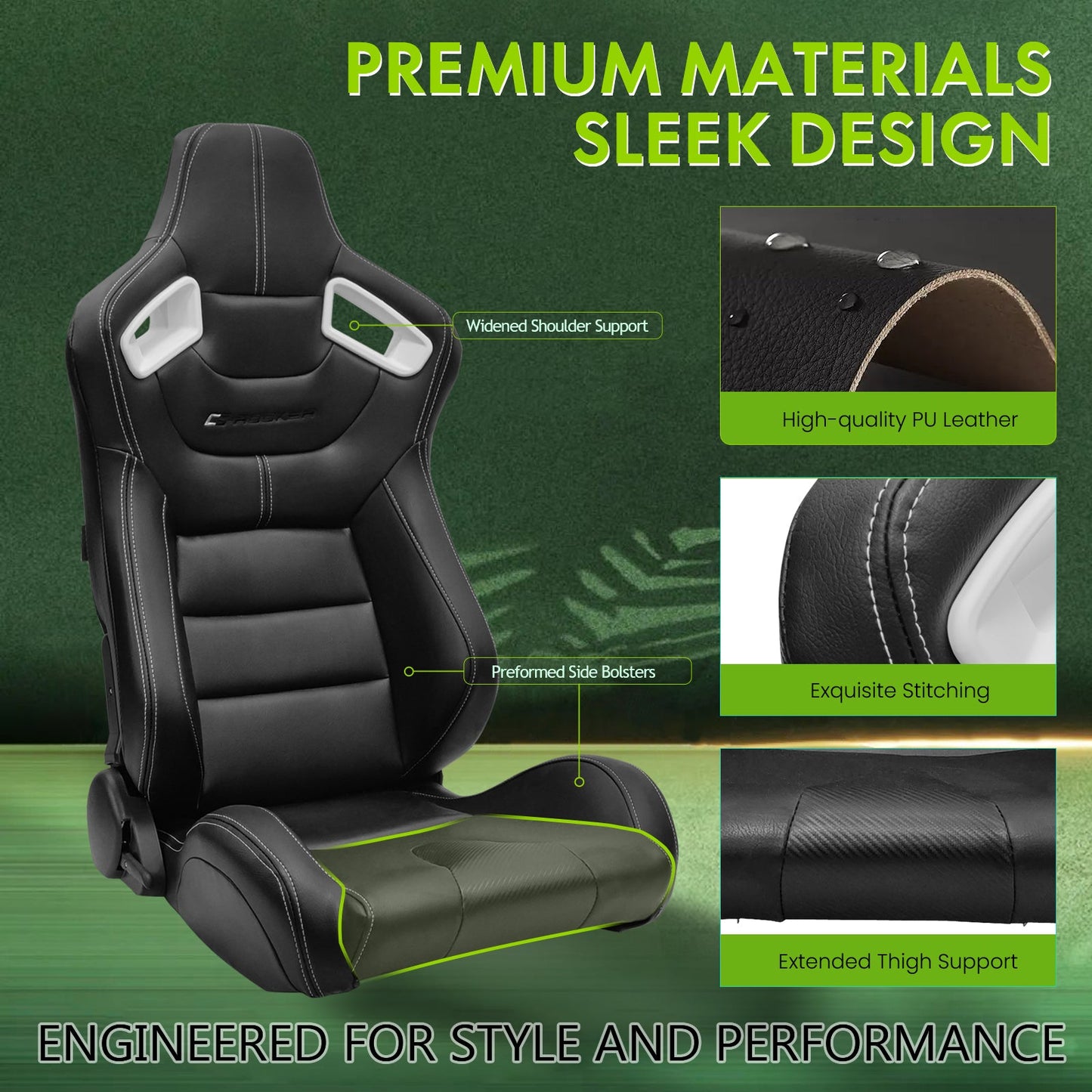 Universal Color Bezel Racing Seat Dual Slider PU Carbon Leather