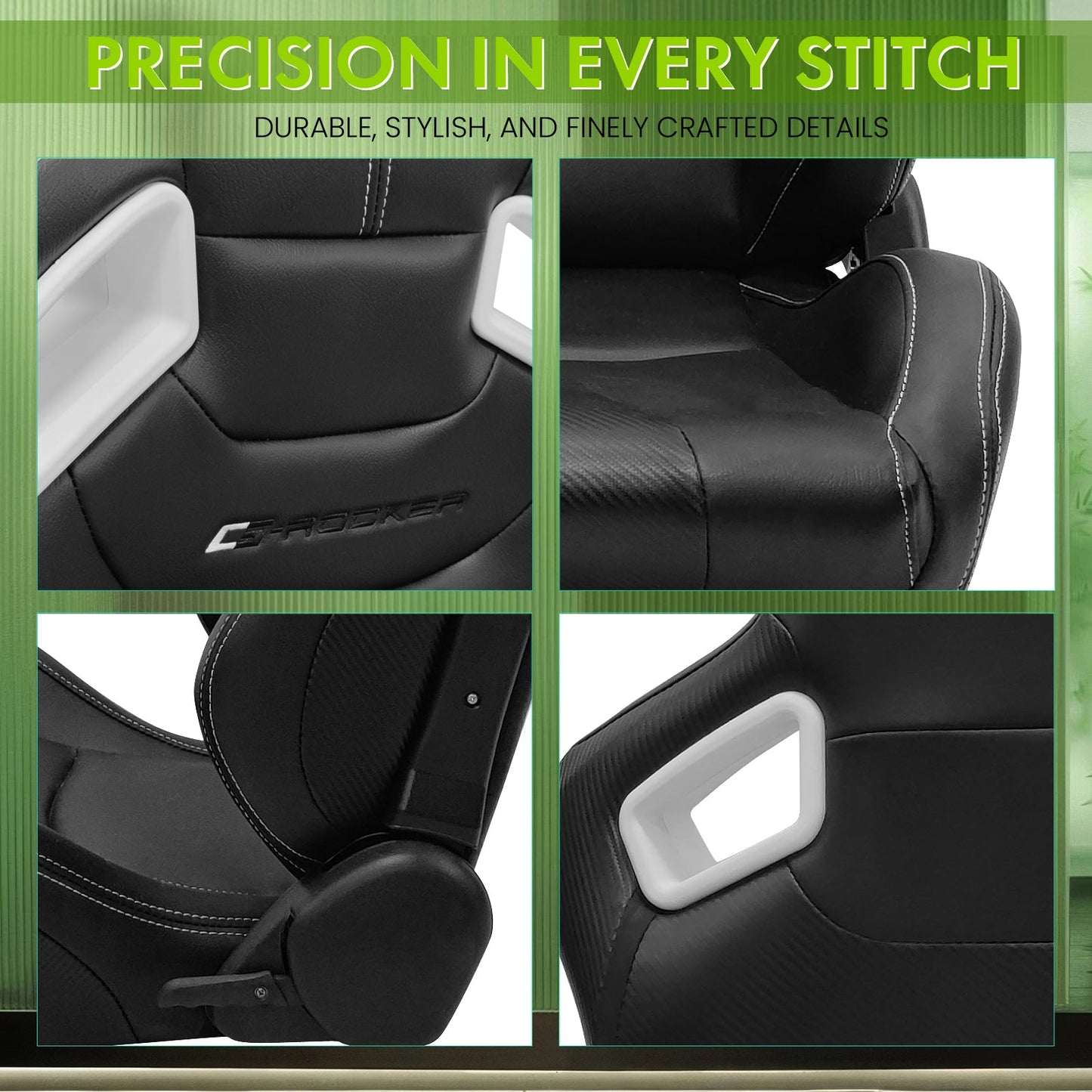 Universal Color Bezel Racing Seat Dual Slider PU Carbon Leather