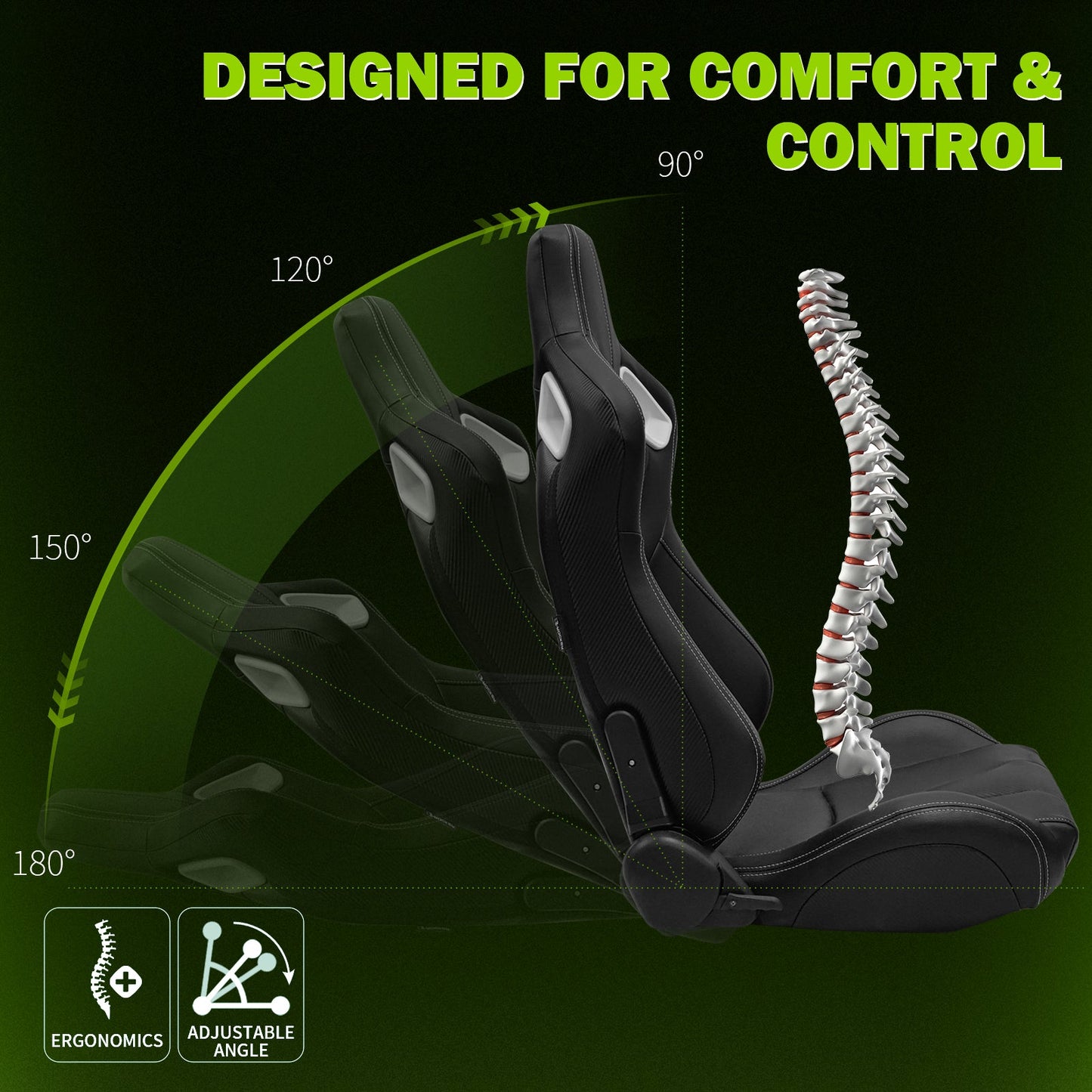 Universal Color Bezel Racing Seat Dual Slider PU Carbon Leather