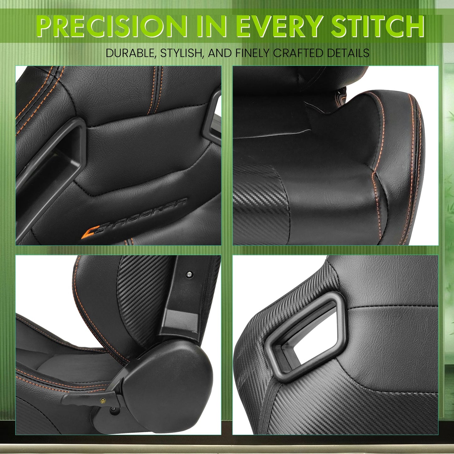 Universal Color Bezel Racing Seat Dual Slider PU Carbon Leather