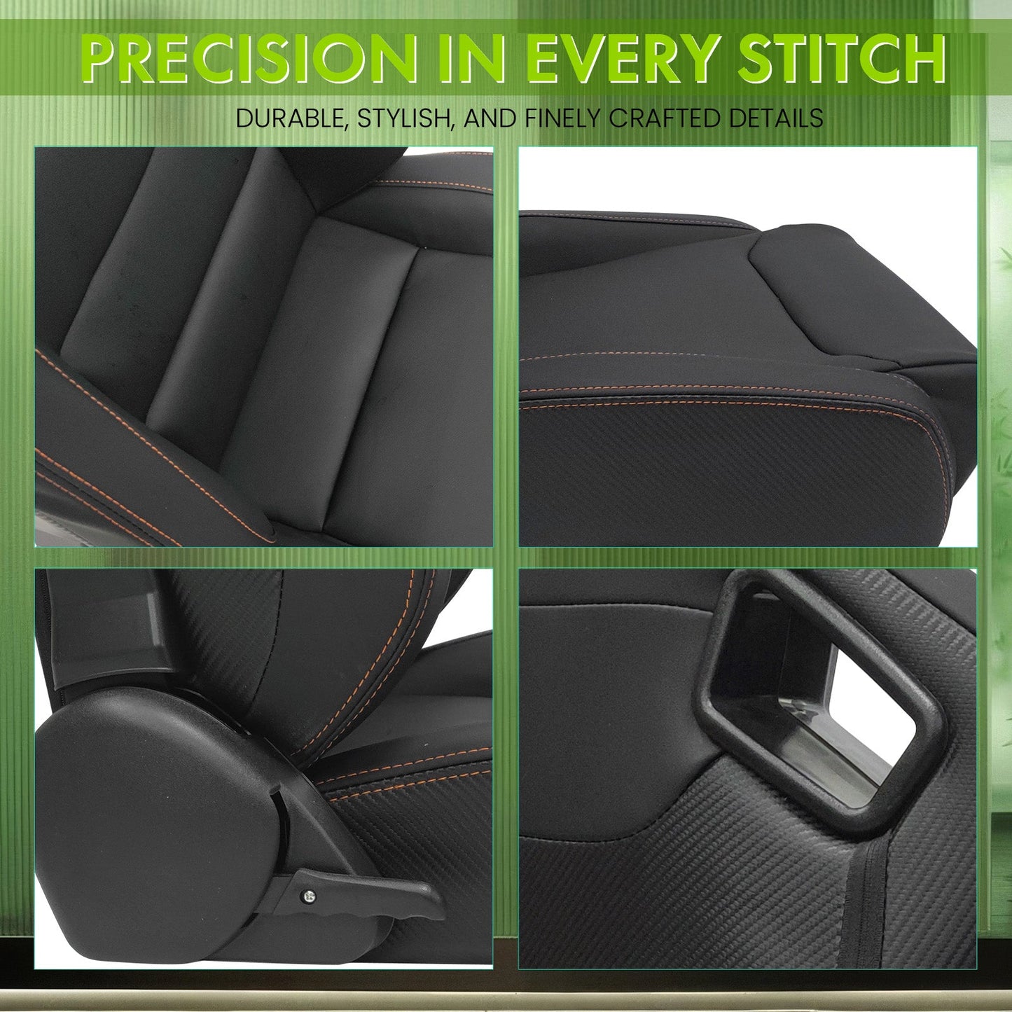 Universal Color Bezel Racing Seat Dual Slider PU Carbon Leather