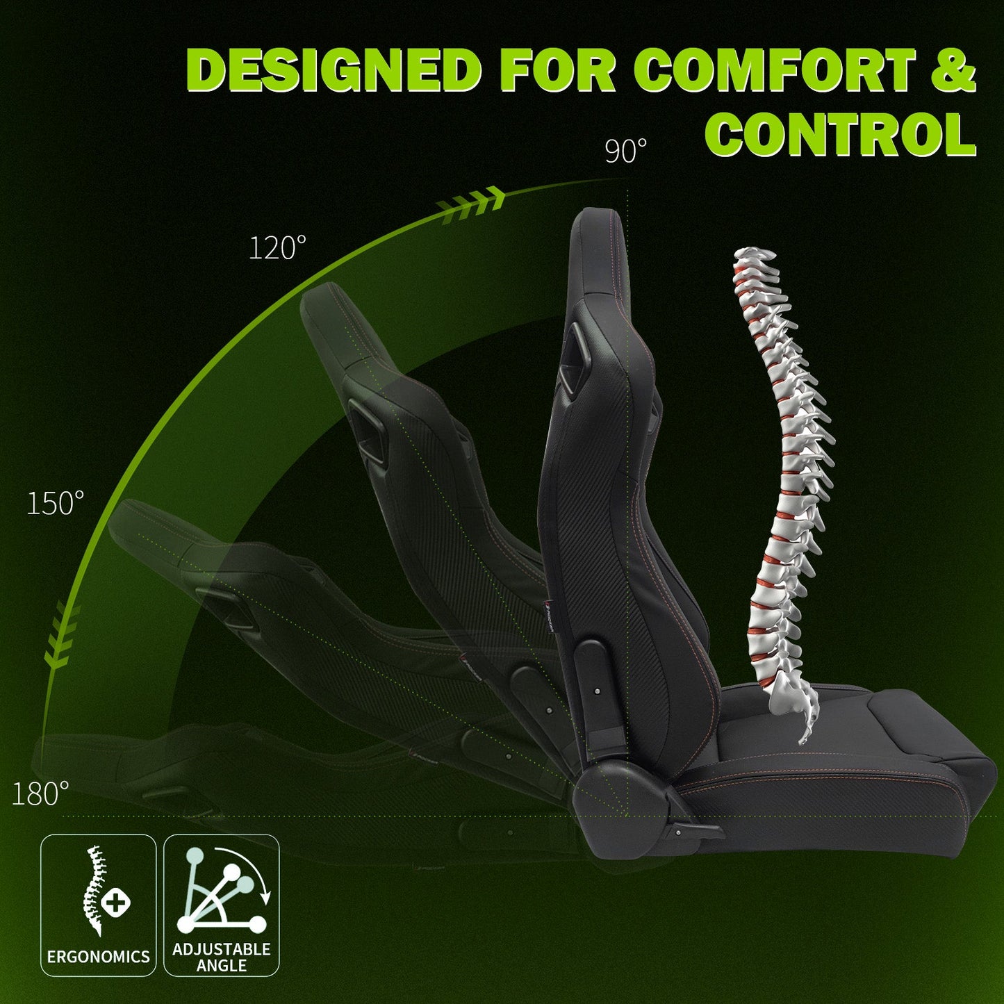 Universal Color Bezel Racing Seat Dual Slider PU Carbon Leather