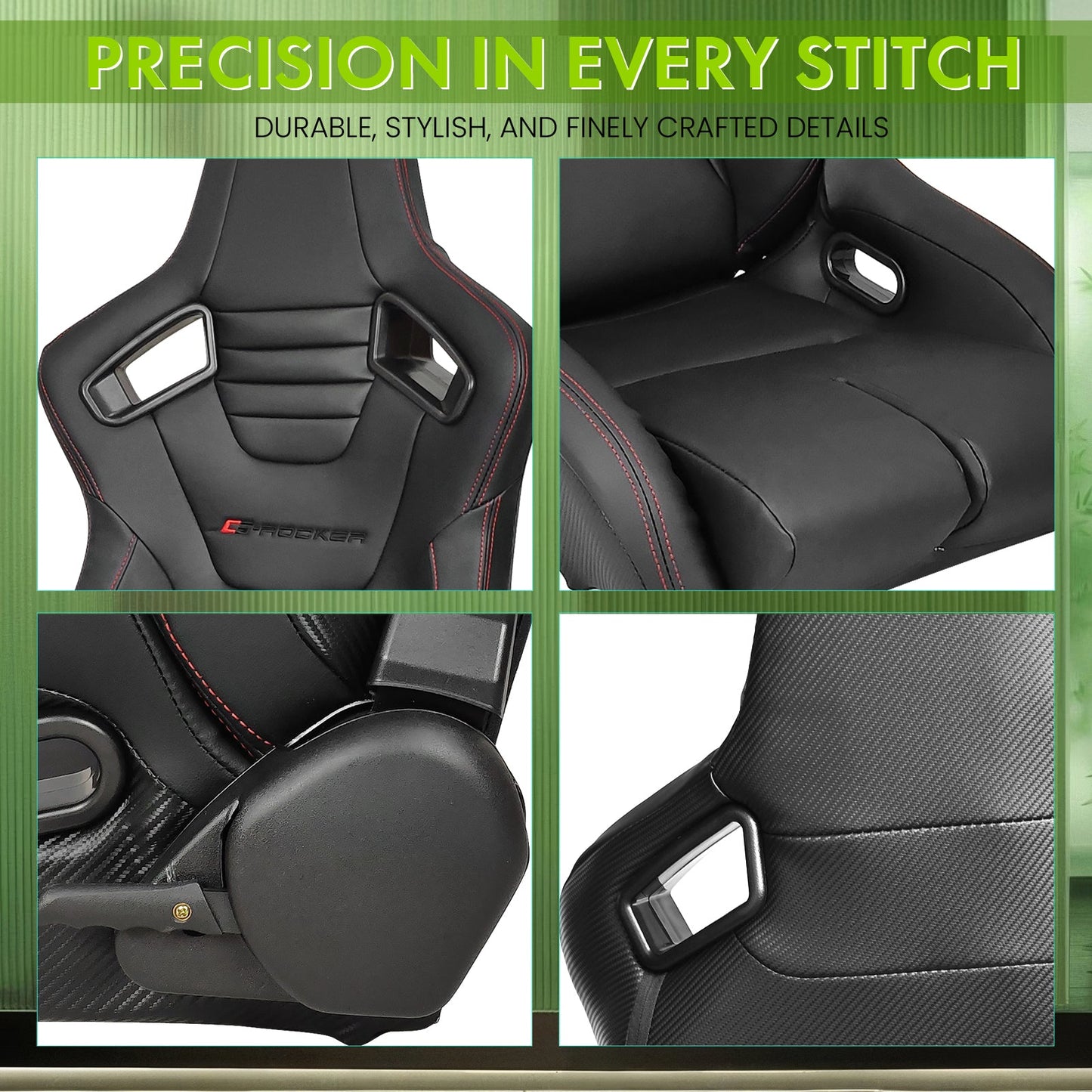 Universal Reclinable Bucket Racing Seat Dual Slider PU Carbon Leather