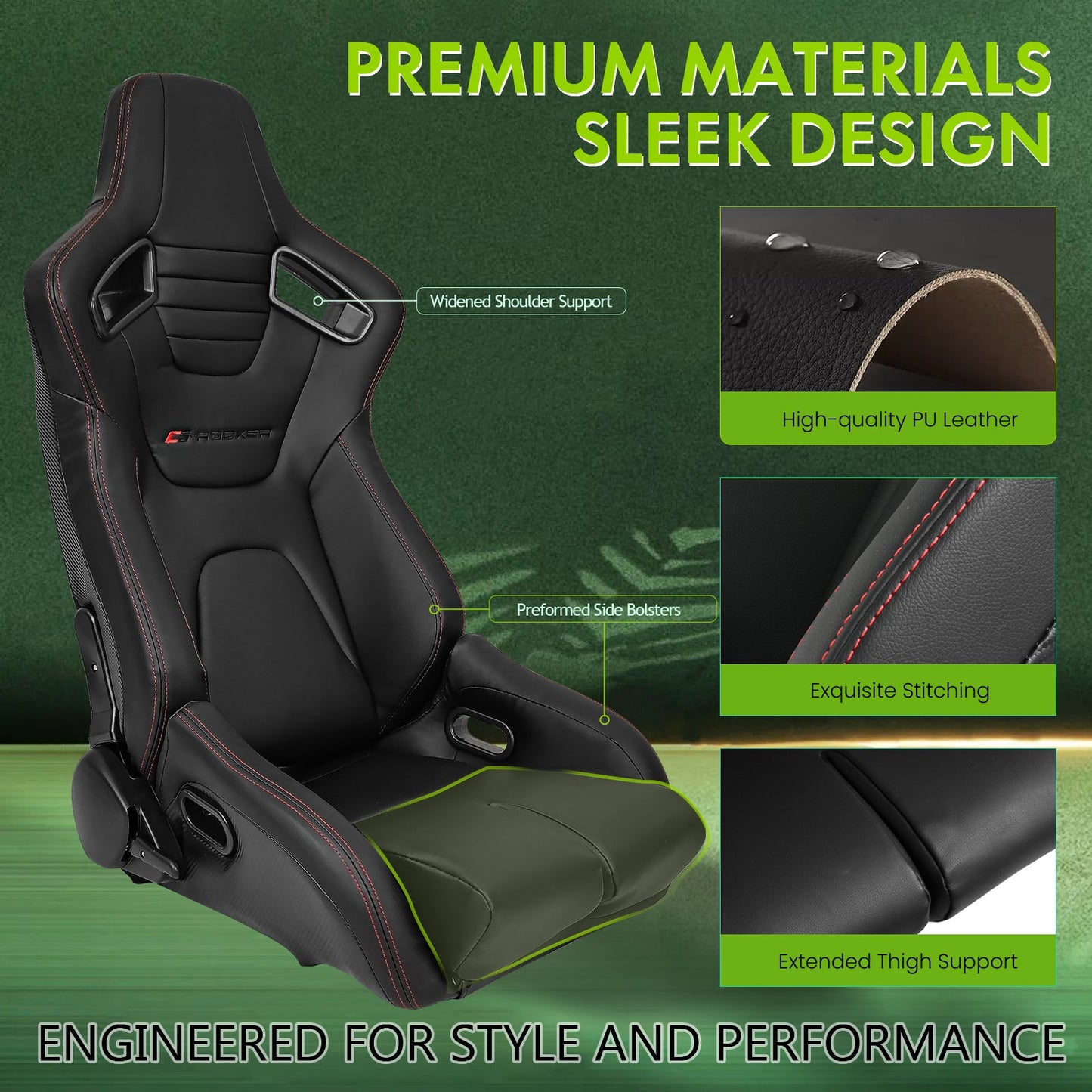 Universal Reclinable Bucket Racing Seat Dual Slider PU Carbon Leather