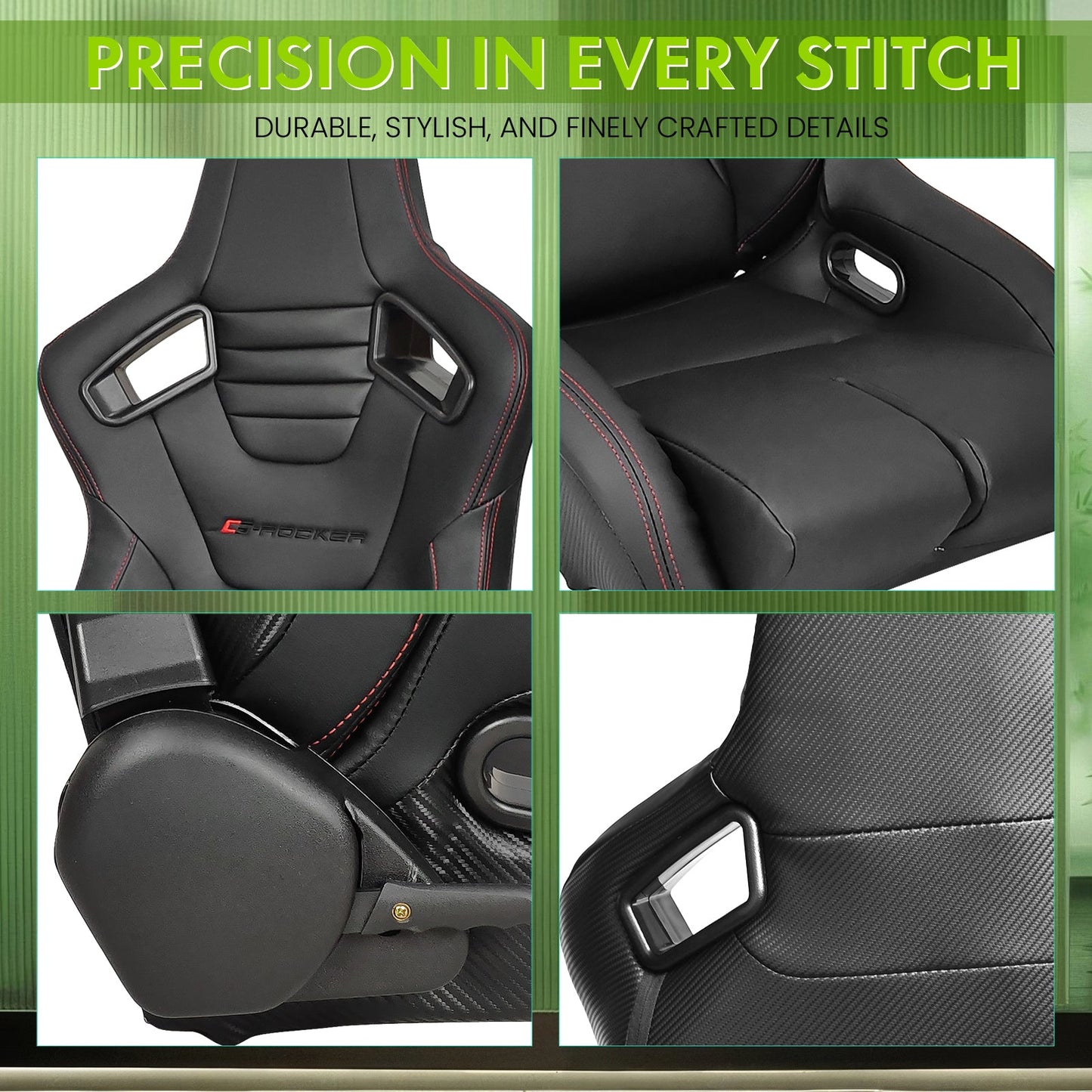 Universal Reclinable Bucket Racing Seat Dual Slider PU Carbon Leather