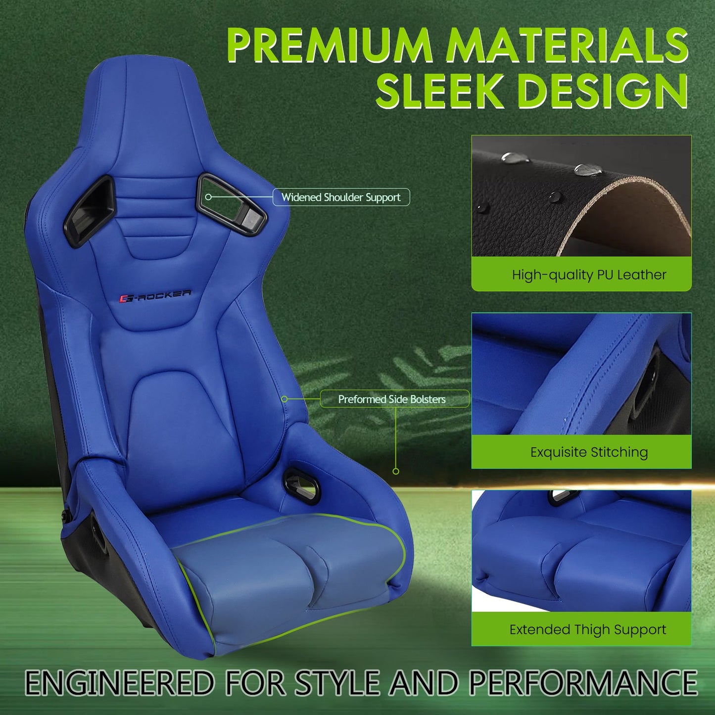 Universal Reclinable Bucket Racing Seat Dual Slider PU Carbon Leather
