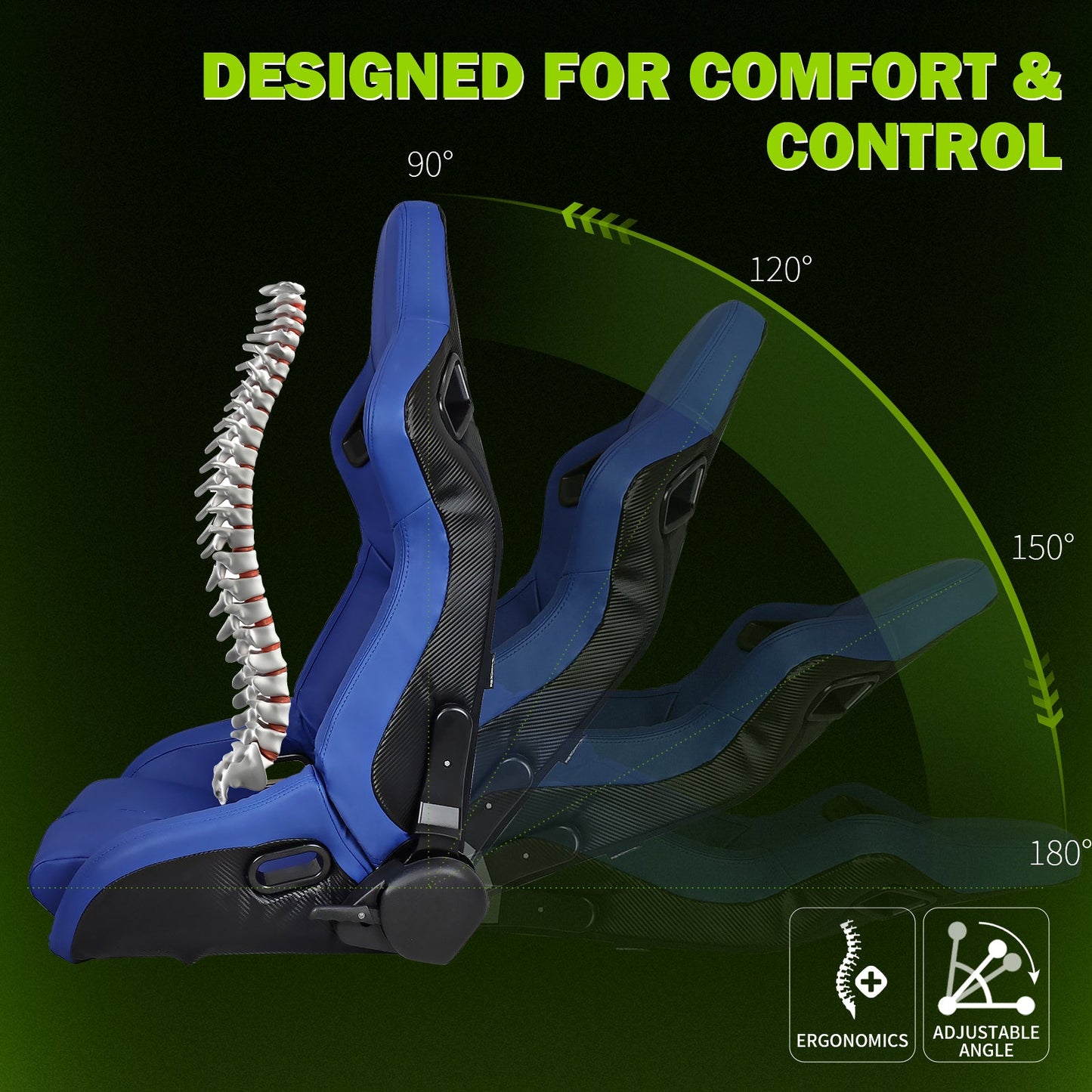 Universal Reclinable Bucket Racing Seat Dual Slider PU Carbon Leather