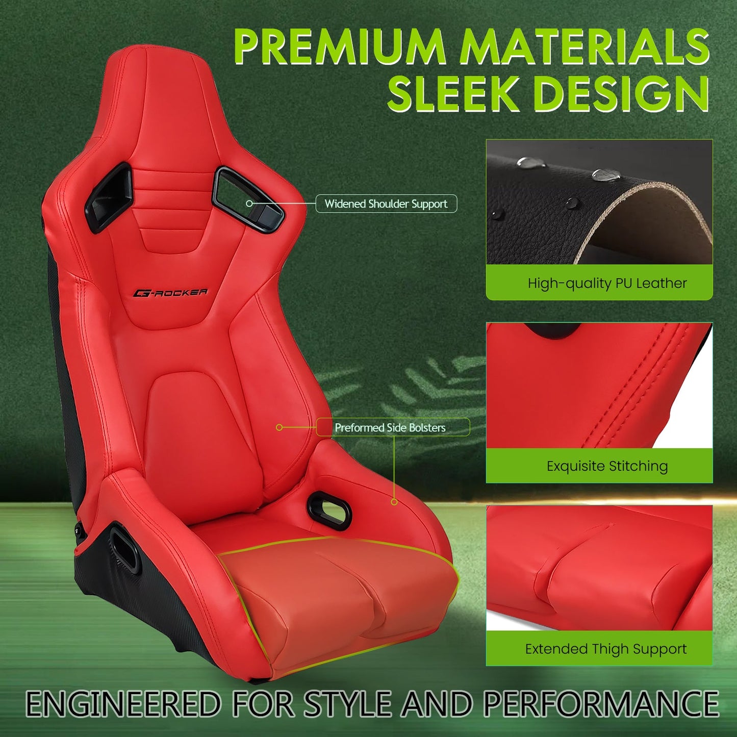 Universal Reclinable Bucket Racing Seat Dual Slider PU Carbon Leather