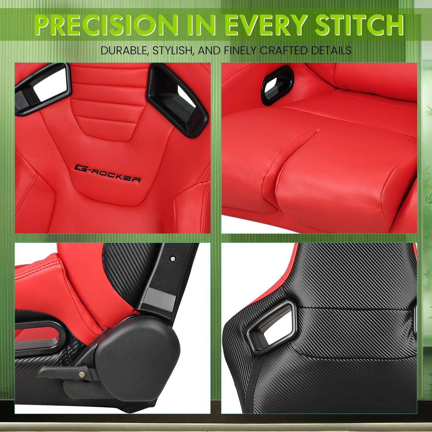 Universal Reclinable Bucket Racing Seat Dual Slider PU Carbon Leather