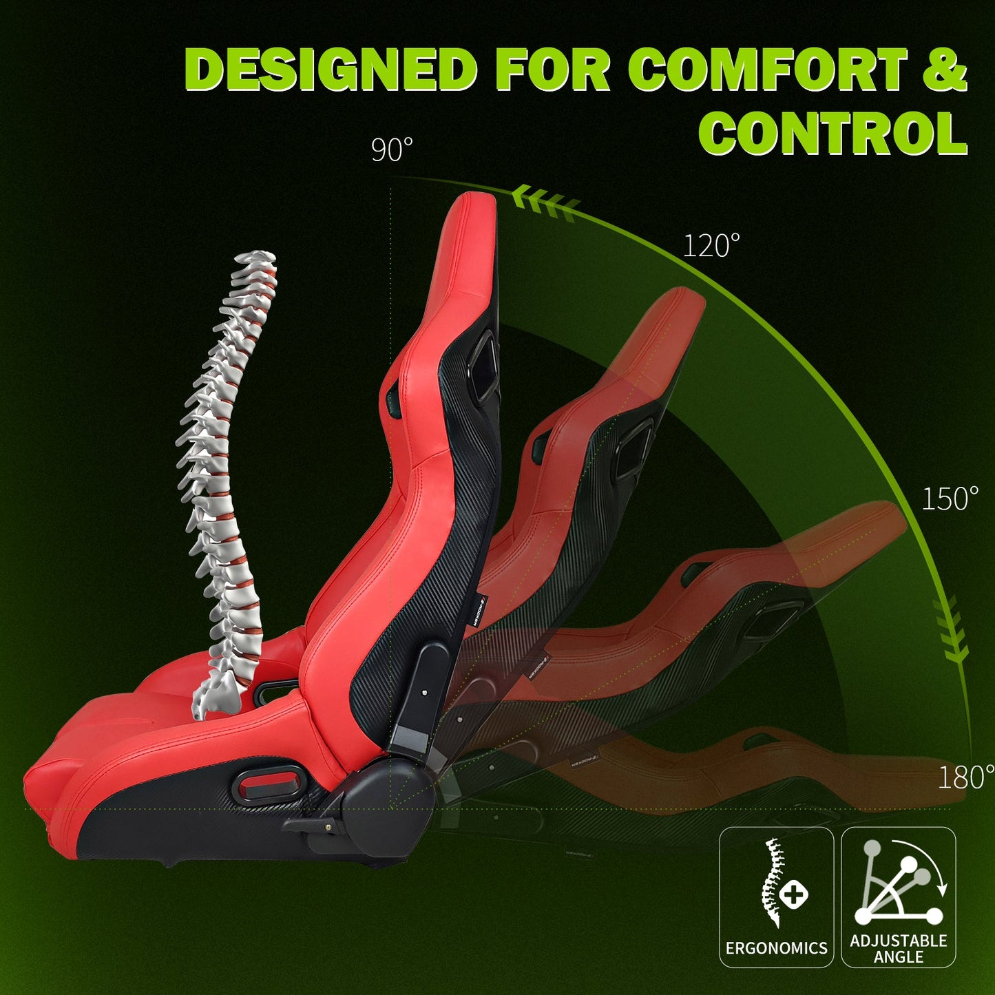 Universal Reclinable Bucket Racing Seat Dual Slider PU Carbon Leather