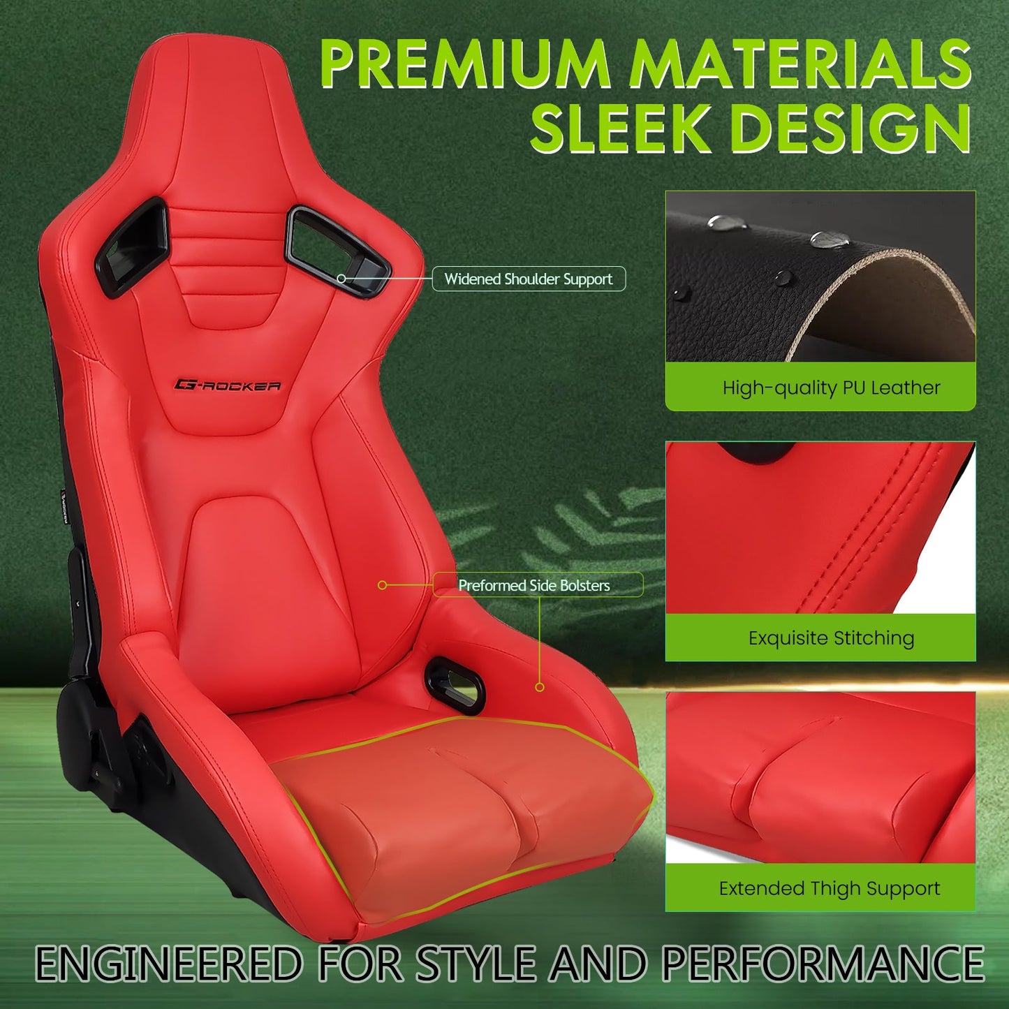 Universal Reclinable Bucket Racing Seat Dual Slider PU Carbon Leather