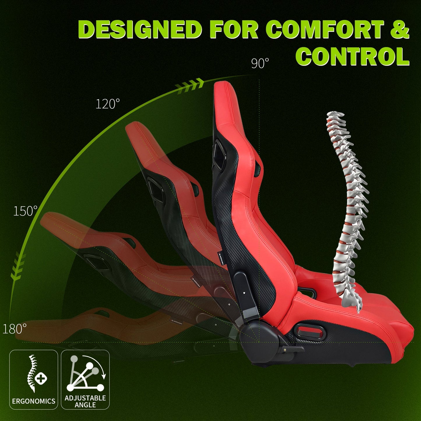 Universal Reclinable Bucket Racing Seat Dual Slider PU Carbon Leather