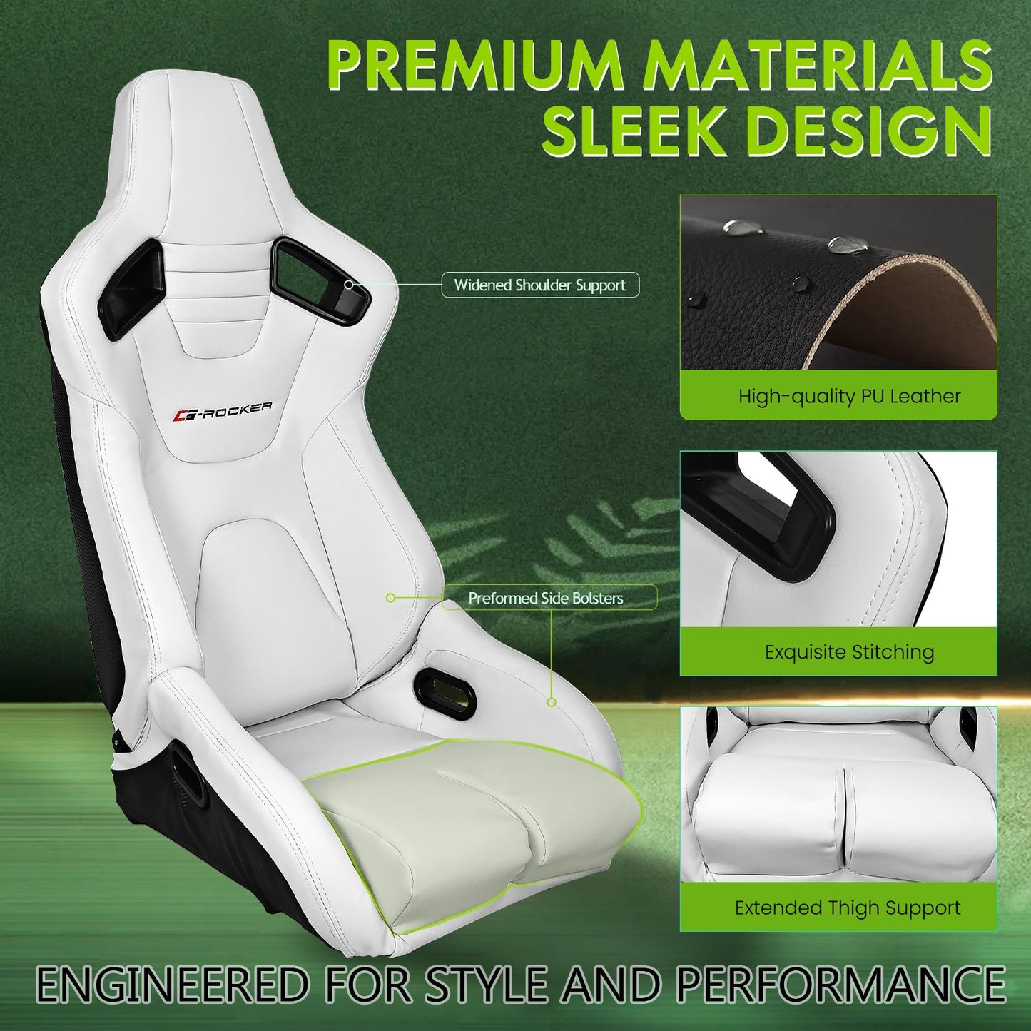 Universal Reclinable Bucket Racing Seat Dual Slider PU Carbon Leather