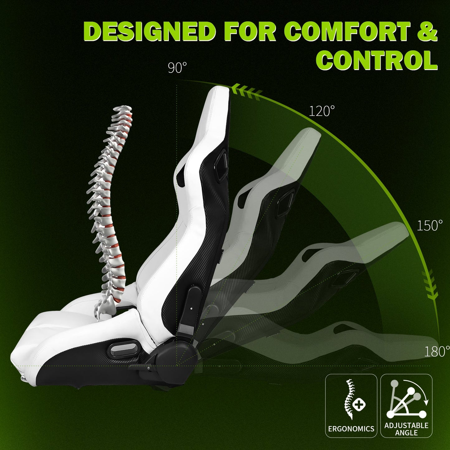 Universal Reclinable Bucket Racing Seat Dual Slider PU Carbon Leather