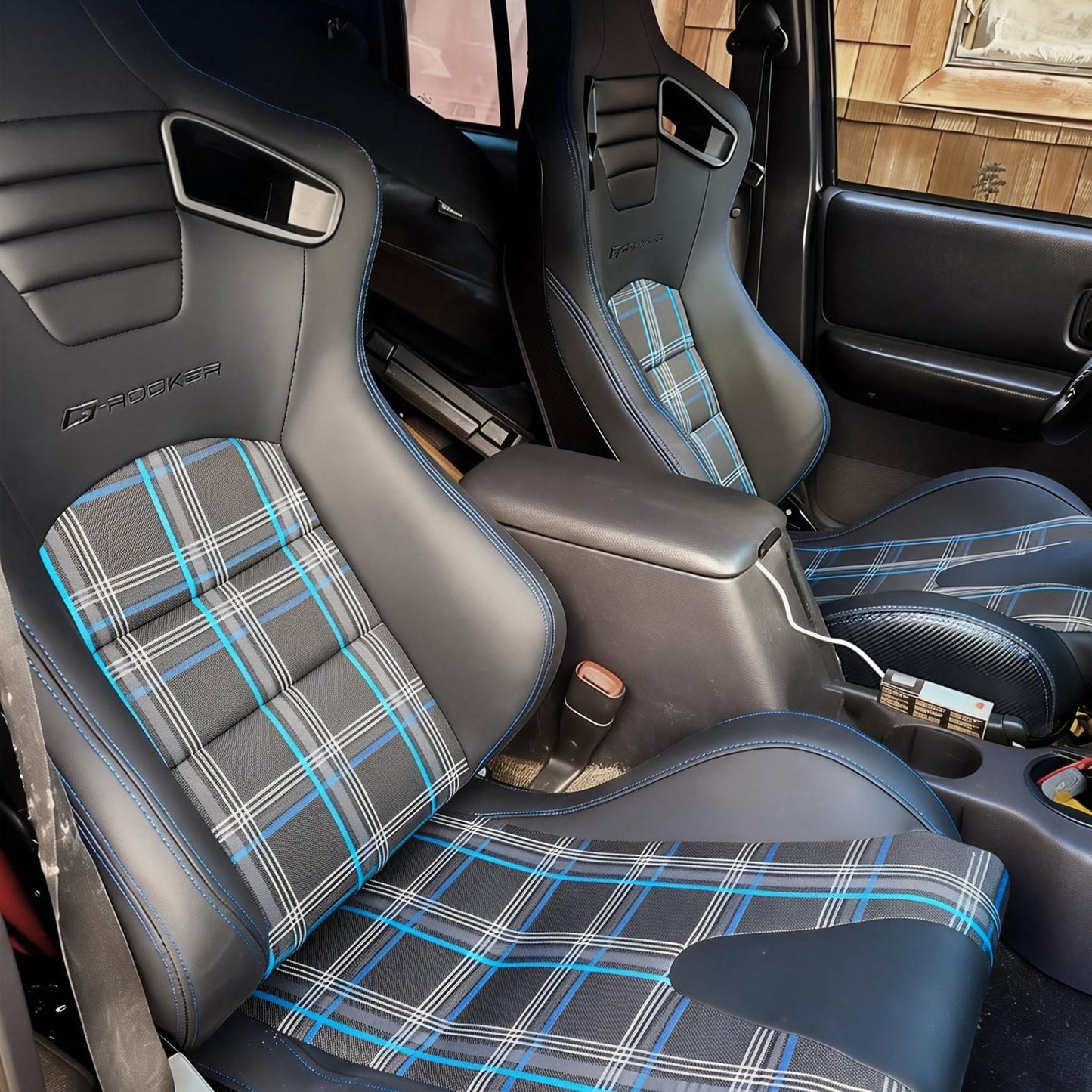 Universal Plaid Racing Seat Dual with Sliders PU Carbon Leather