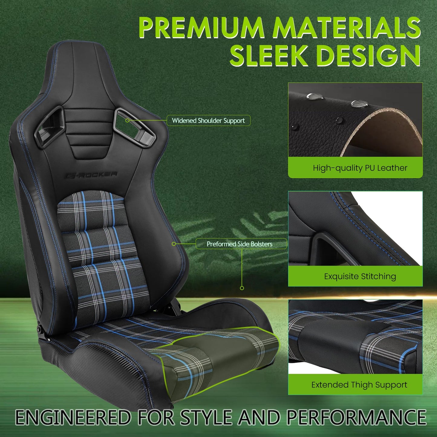 Universal Plaid Racing Seat Dual with Sliders PU Carbon Leather