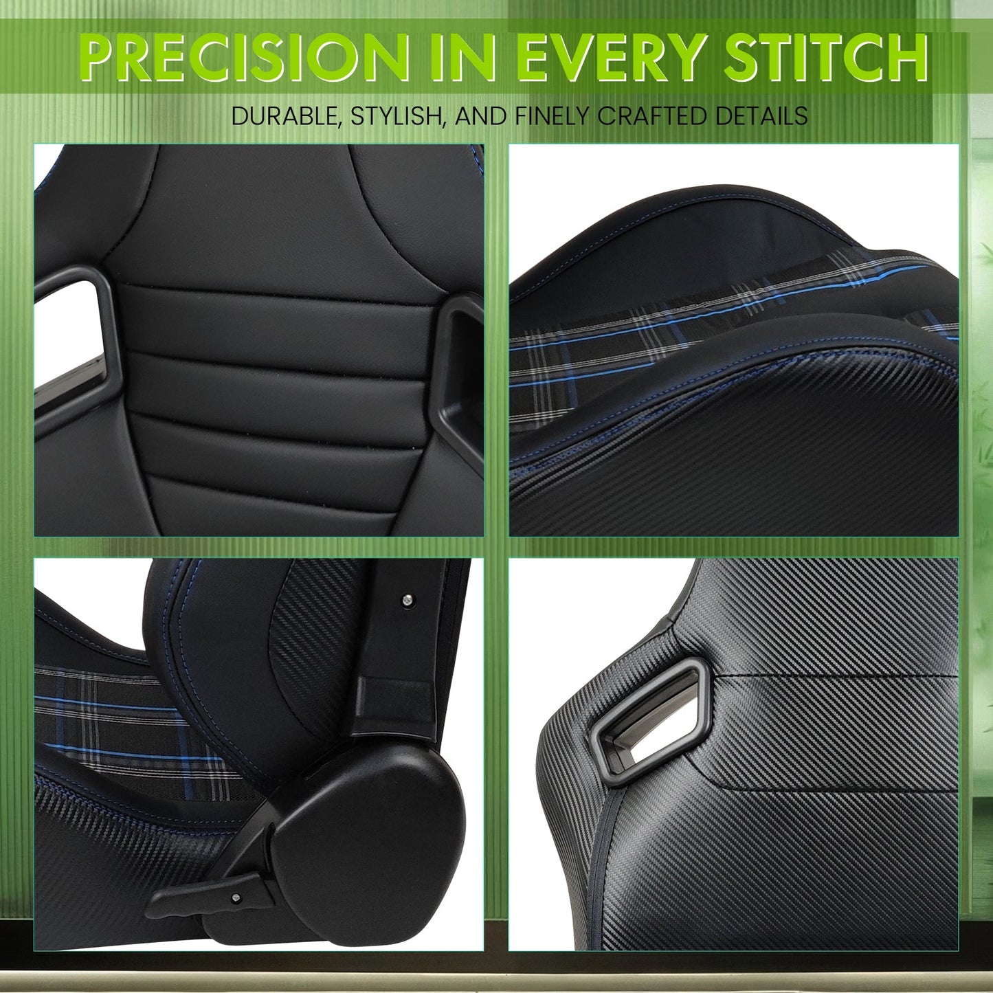 Universal Plaid Racing Seat Dual with Sliders PU Carbon Leather