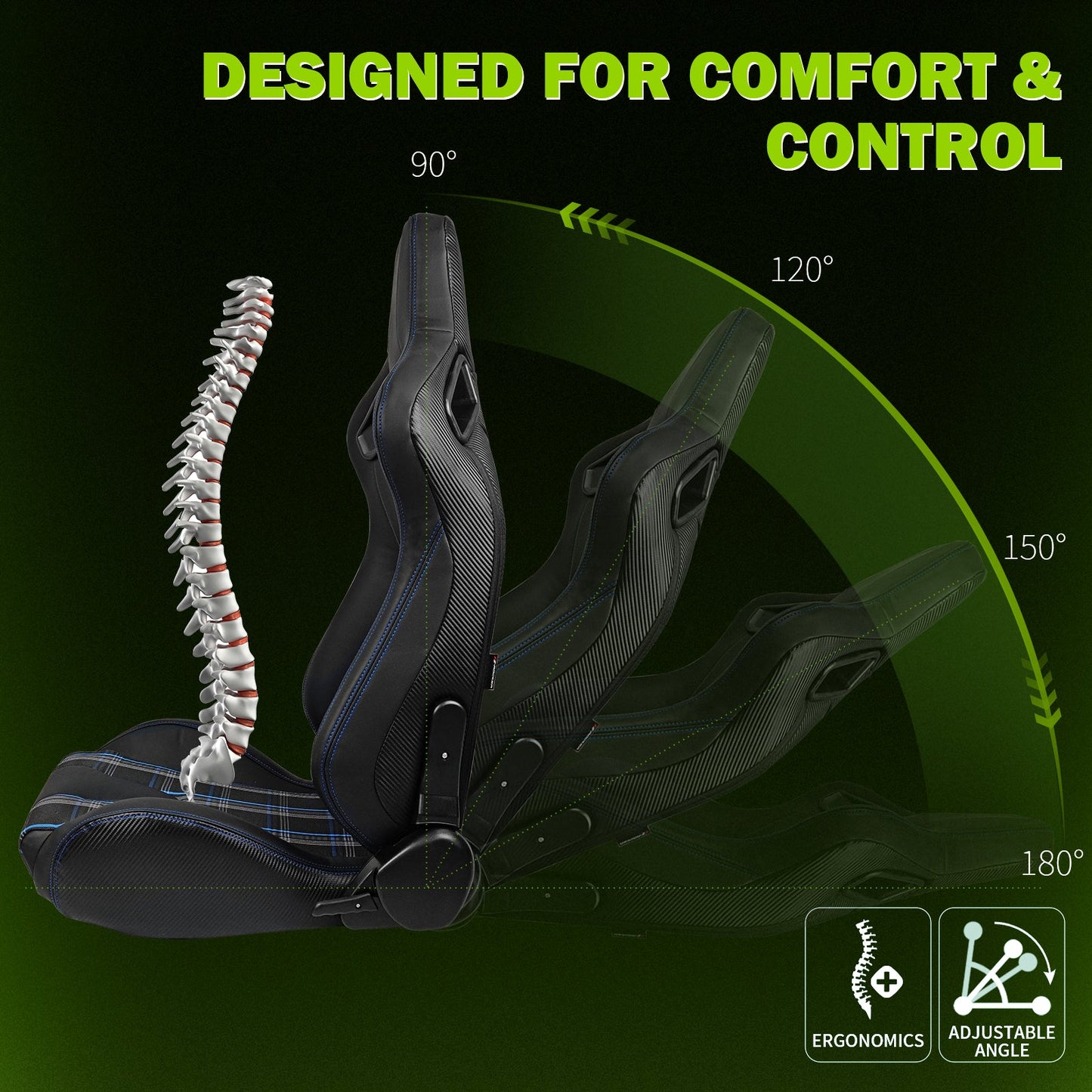 Universal Plaid Racing Seat Dual with Sliders PU Carbon Leather